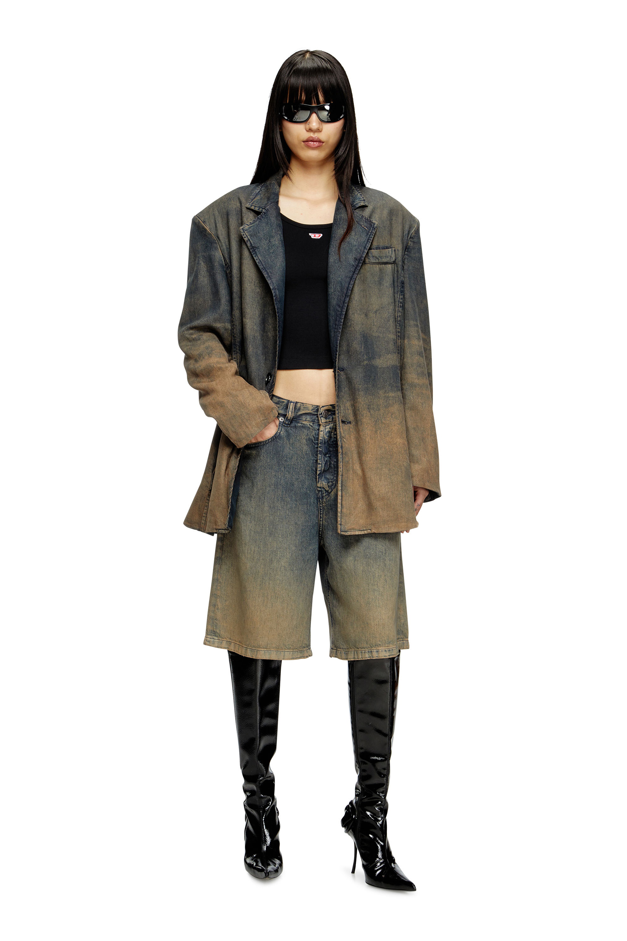 Diesel - T-BALLET-D, Top a maniche lunghe con patch D ricamata Donna in Nero - 1