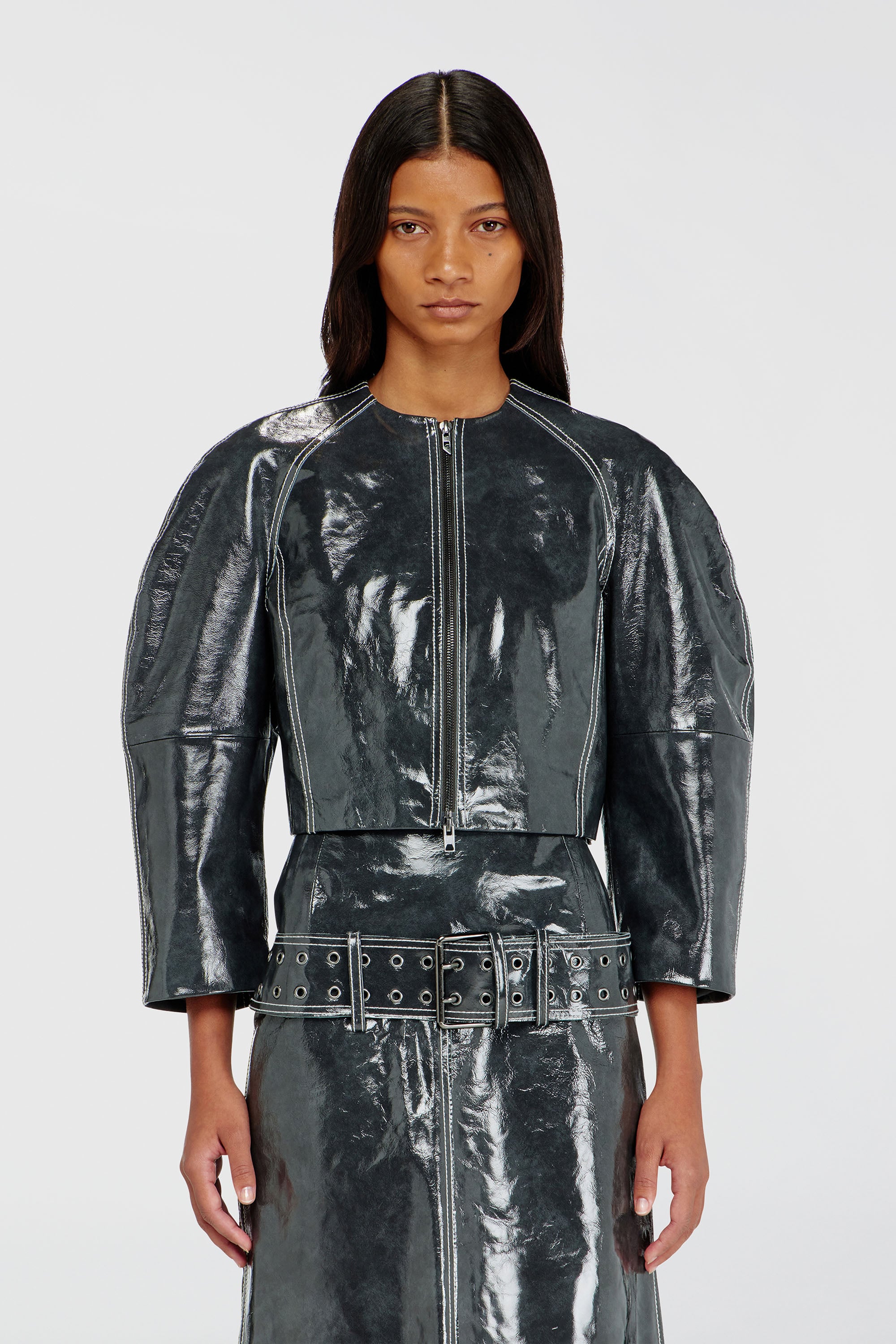 Diesel - L-ANDON, Giacca in vernice con maniche a uovo Donna in Grigio - 1