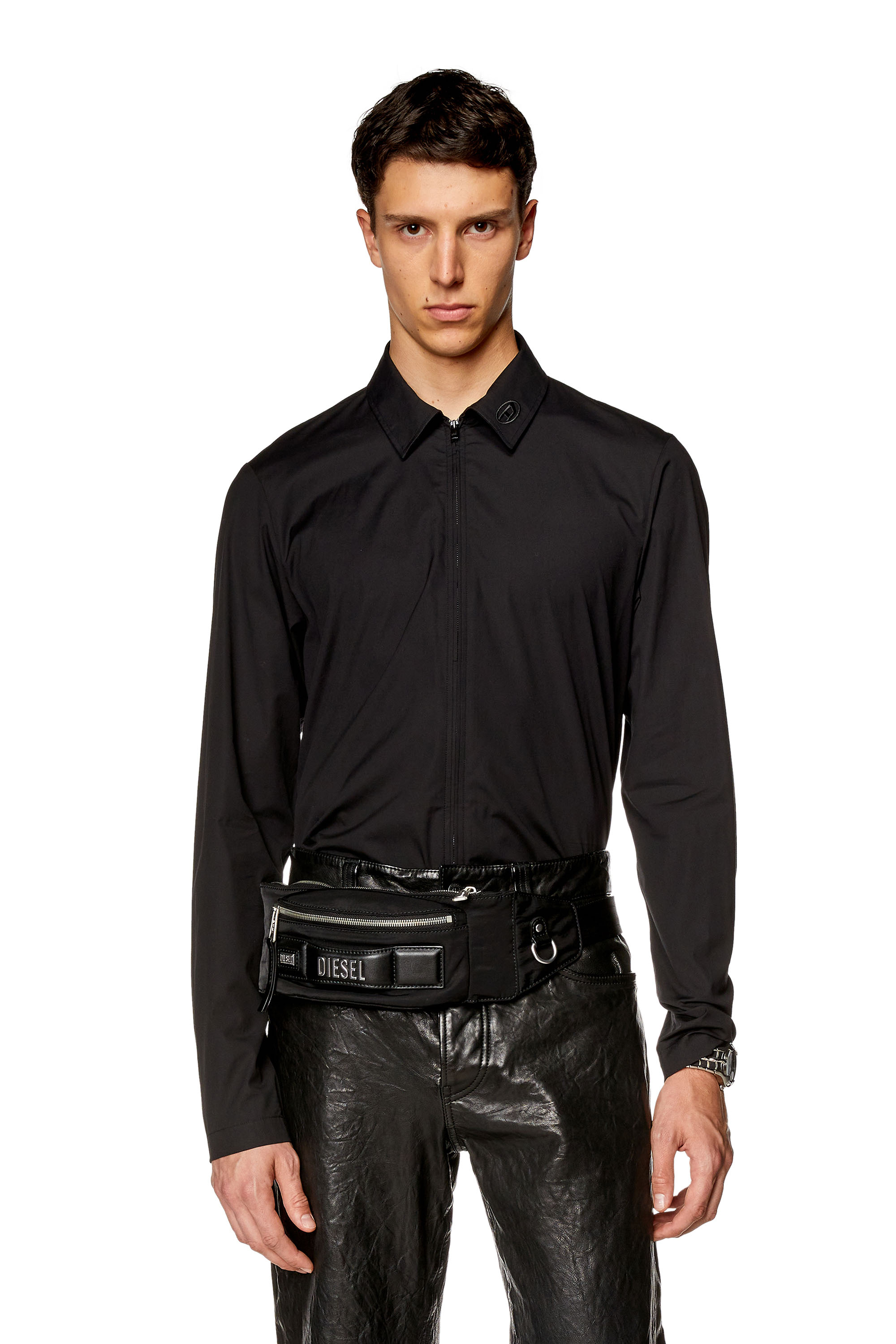 Diesel - S-STUCK, Camicia con zip e logo ricamato Uomo in Nero - 3