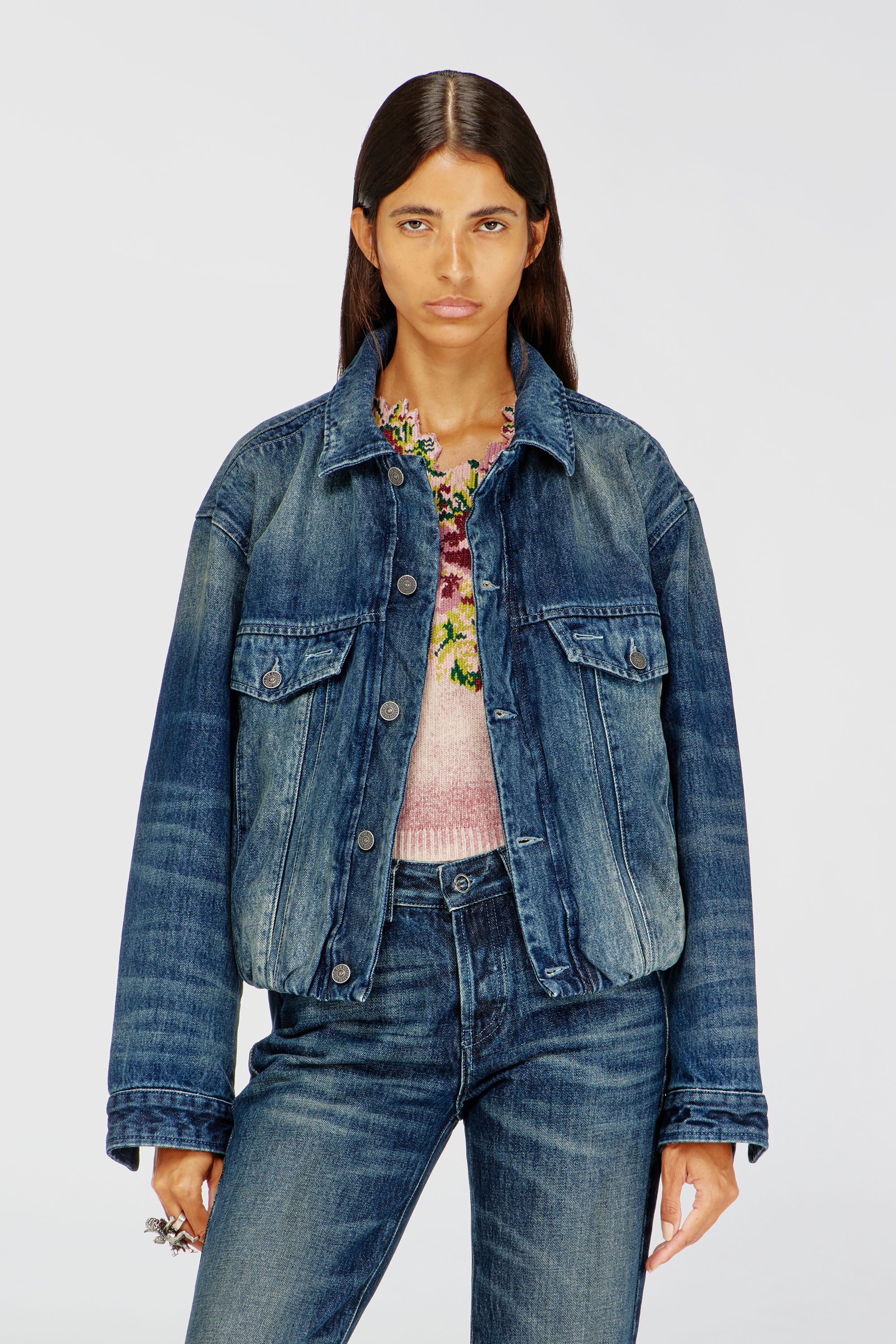 Diesel - DE-MORVI-FSJ, Giacca trucker elasticizzata in denim Donna in Blu - 1
