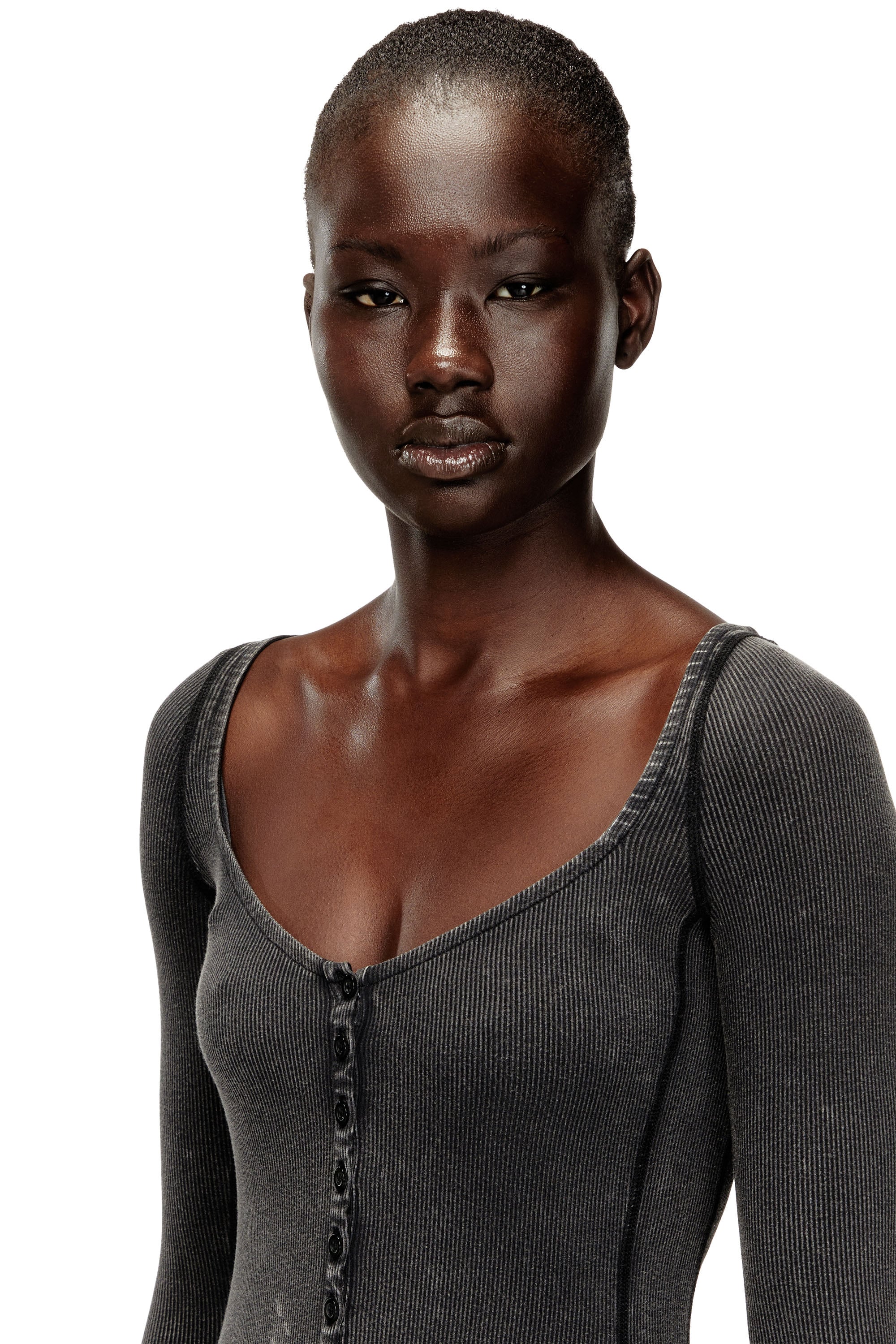 Diesel - D-LEY, Abito midi in jersey a coste sfumato Donna in Grigio - 4