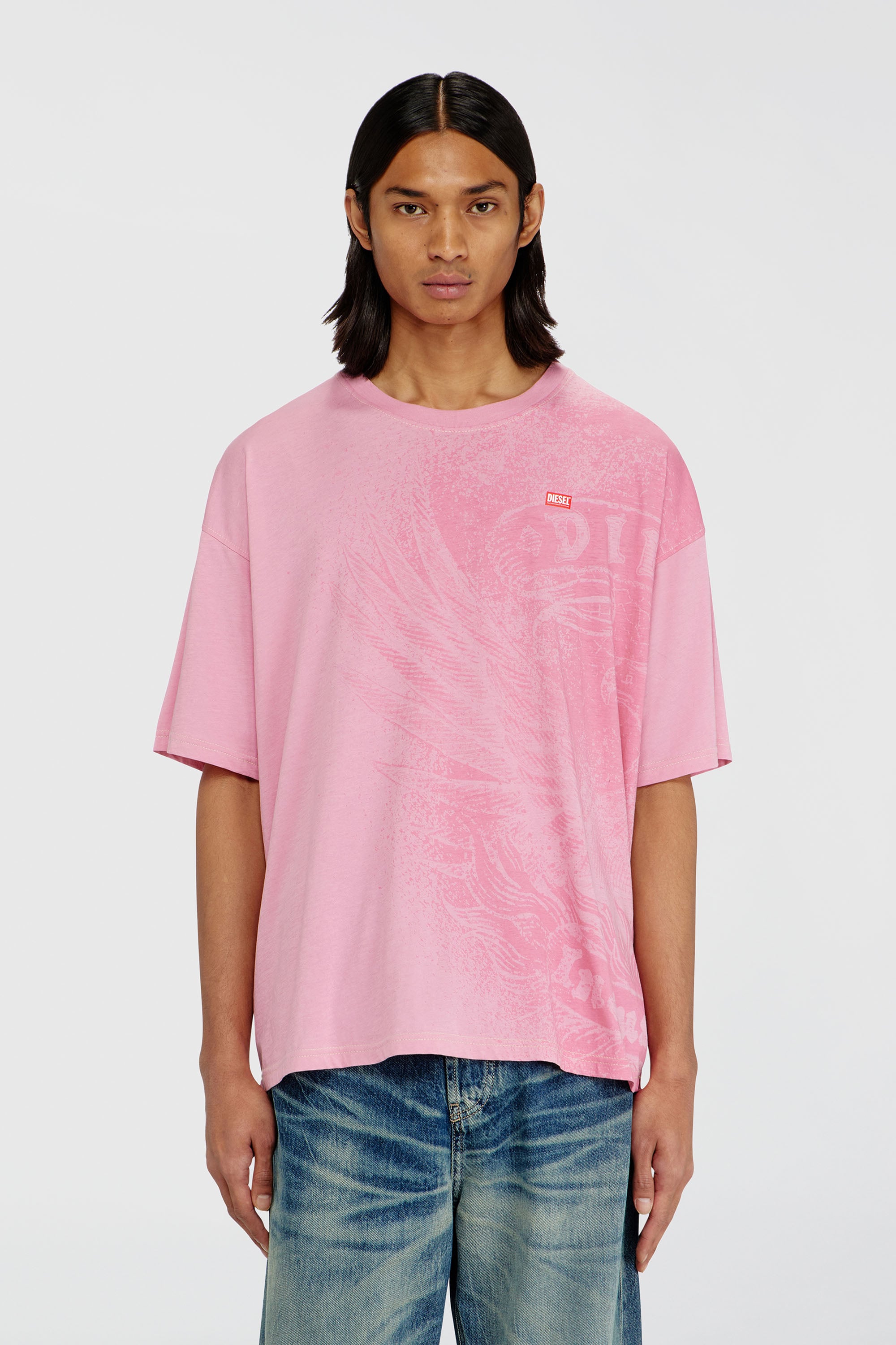 Diesel - T-BOXT-AA3, T-shirt dal taglio rilassato con stampe a pigmenti Uomo in Rosa - 1