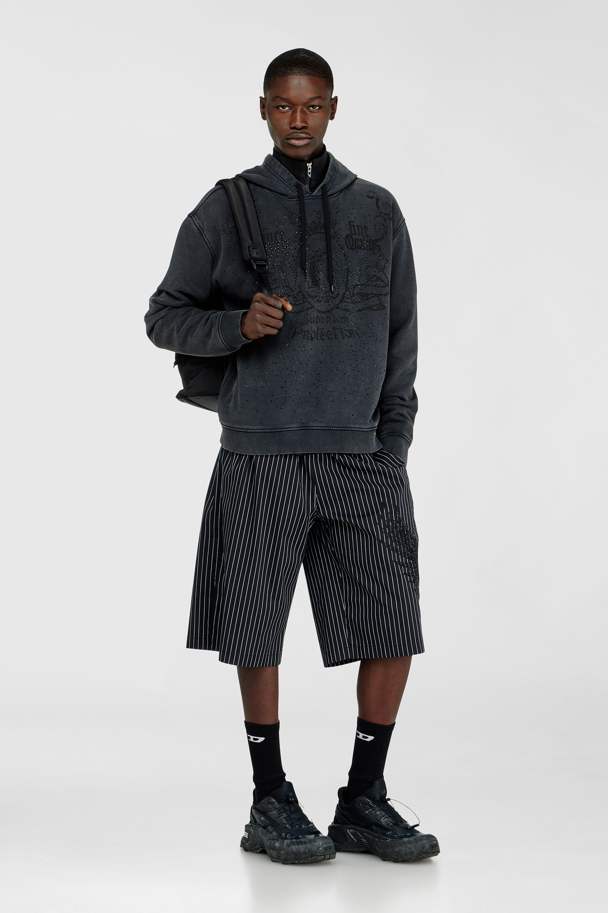 Diesel - S-NORM-HOOD-AA3, Felpa con stampa e applicazioni di strass Uomo in Grigio - 2