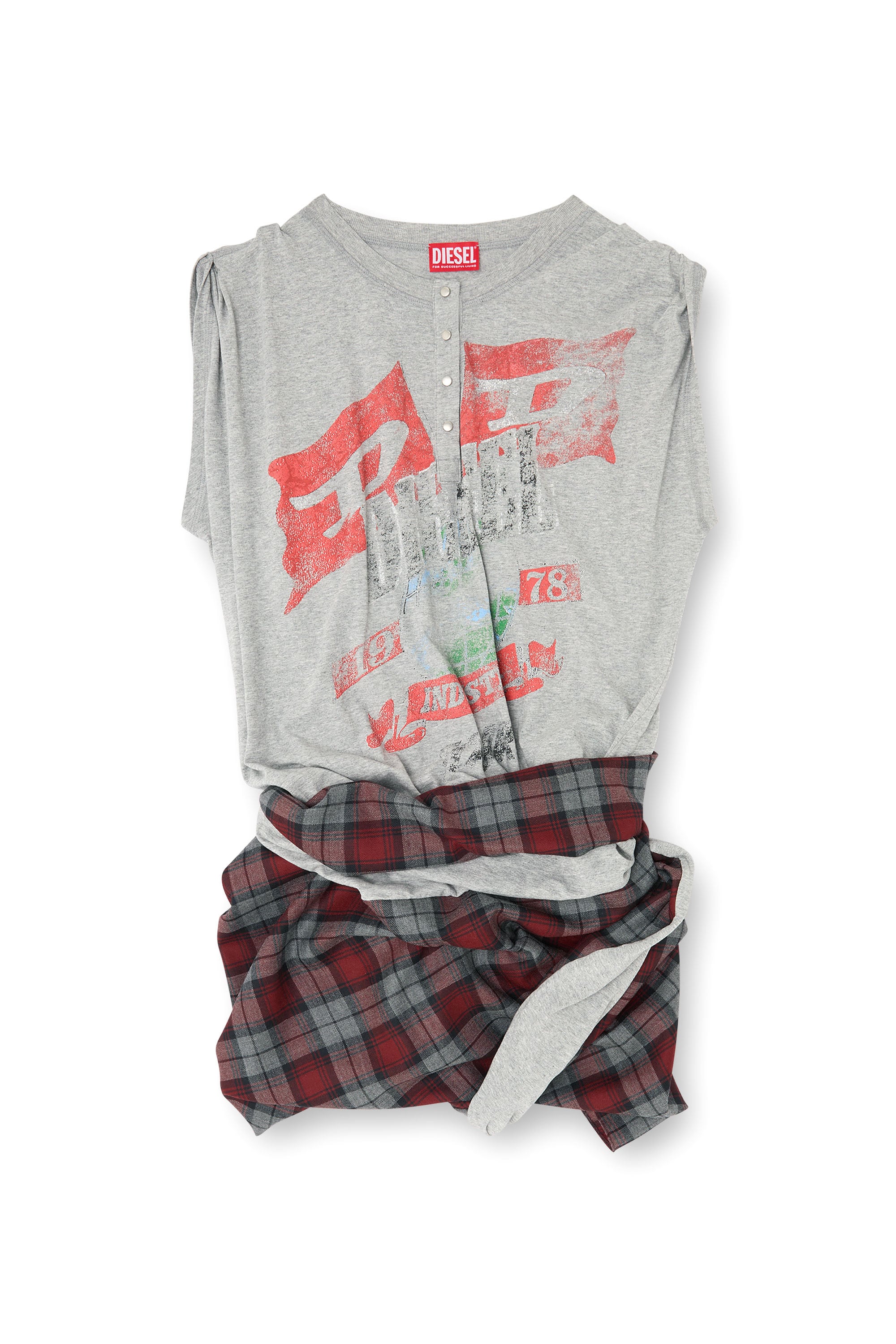 Diesel - J-VOXA-CHECK, Tuta in jersey e lana a quadri Donna in Grigio - 1
