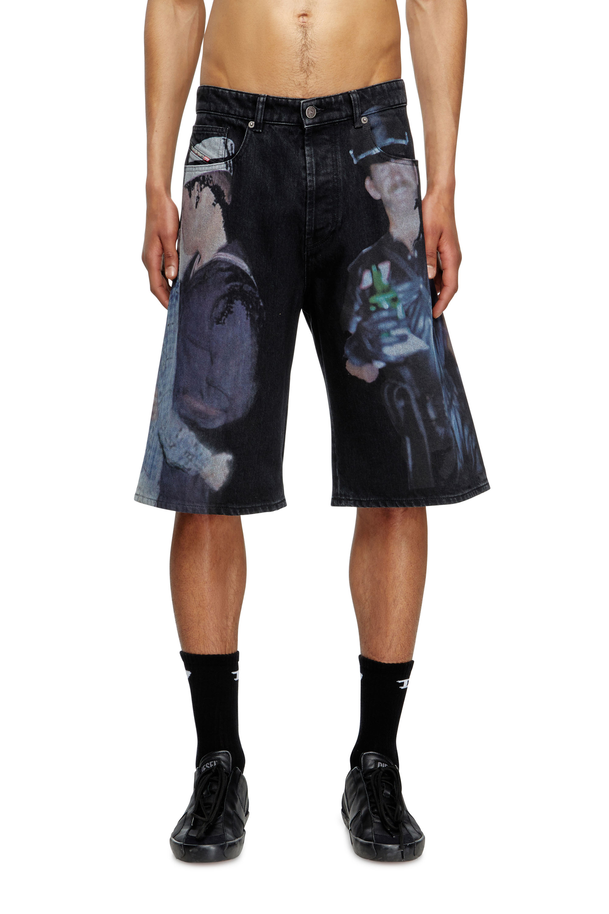 Diesel - PR-D-RIXFORD-S, Short in denim con stampa multicolor Unisex in Nero - 1