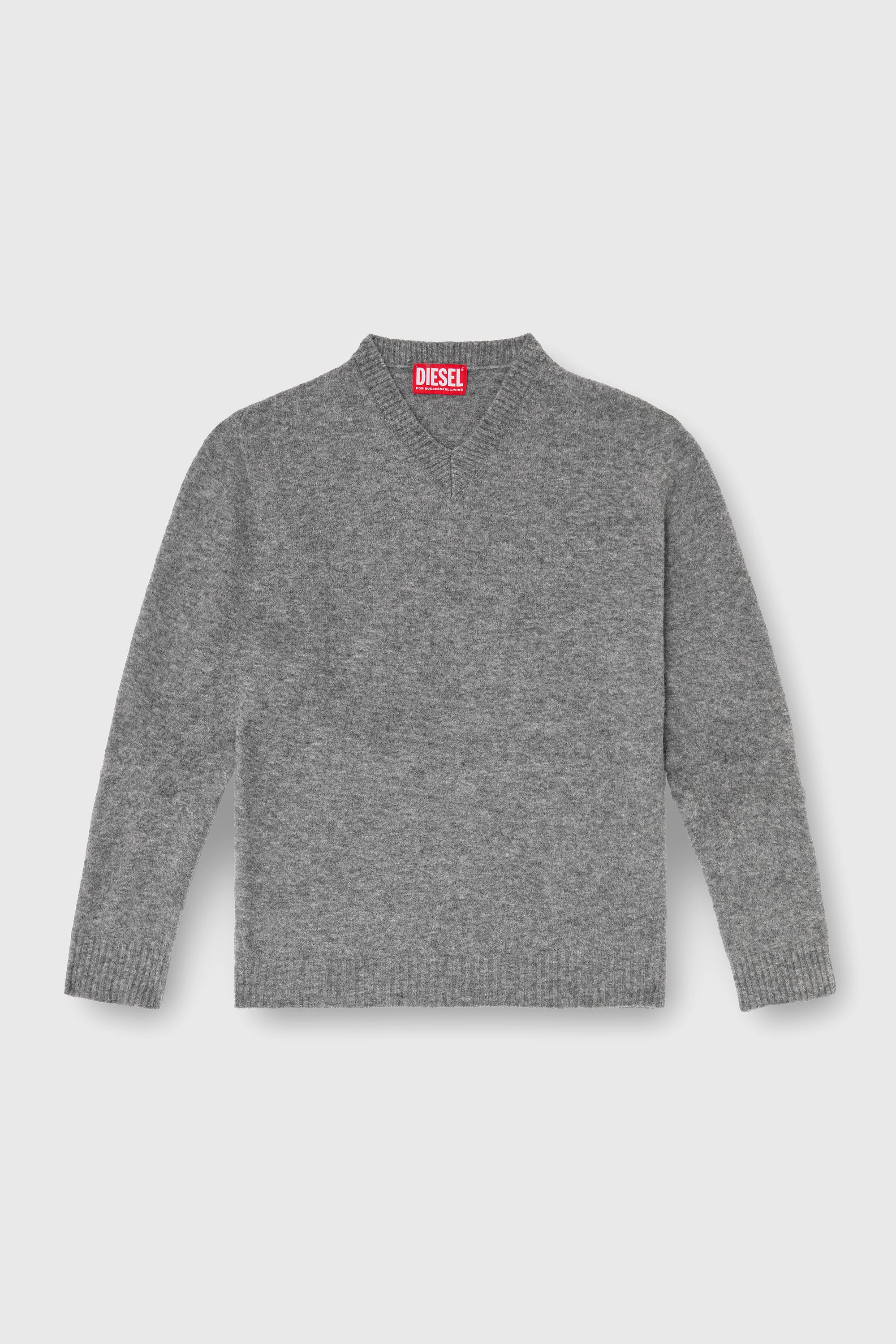 Diesel - K-ANDIE, Maglia con scollo a V in maglia cotta effetto stropicciato Uomo in Grigio - 2