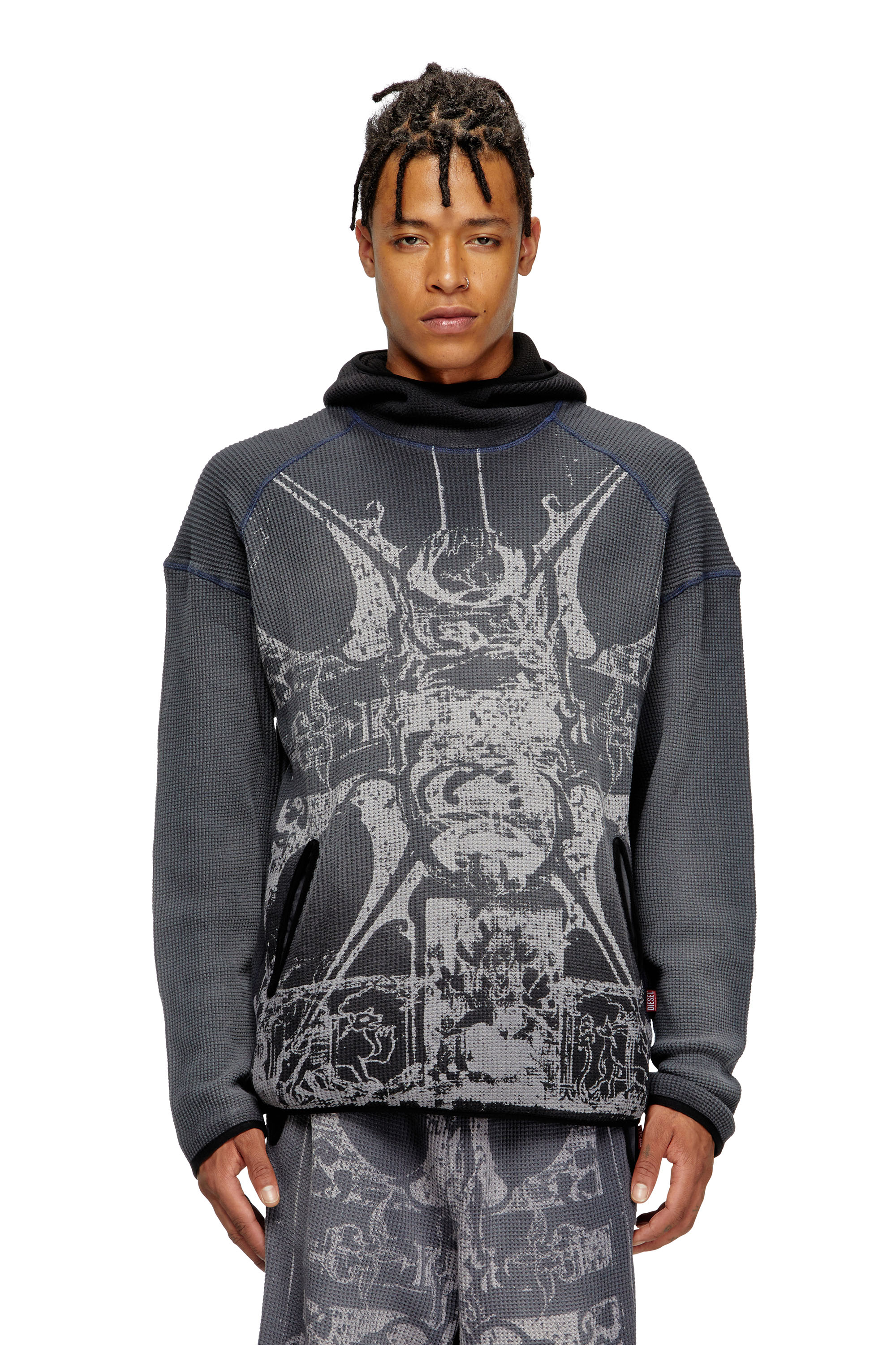 Diesel - S-WAF-HOOD-NEW, Hoodie a nido d’ape con stampa grafica Uomo in Nero - 1