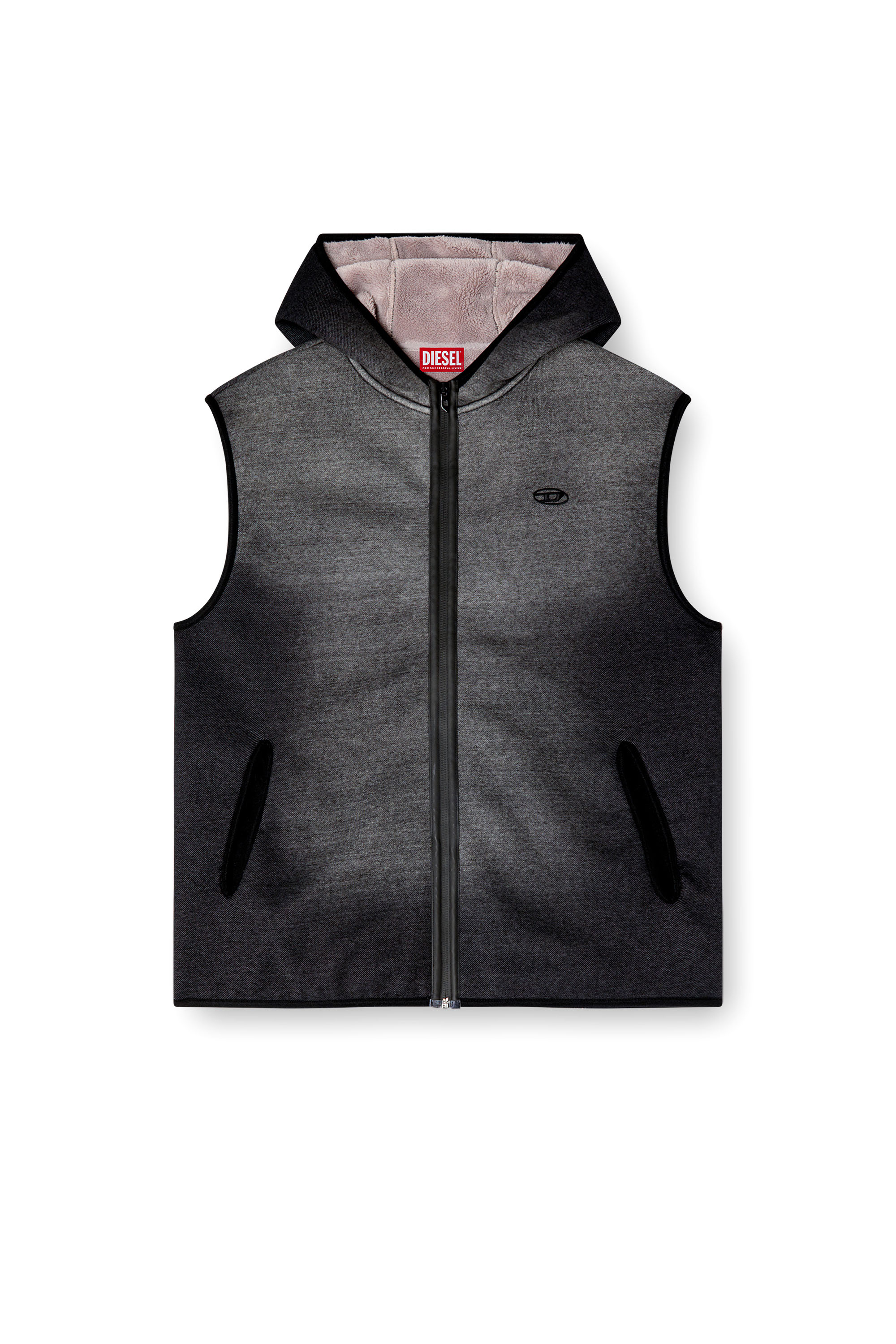 Diesel - S-HAKY, Gilet con cappuccio in denim jacquard Unisex in Nero - 4