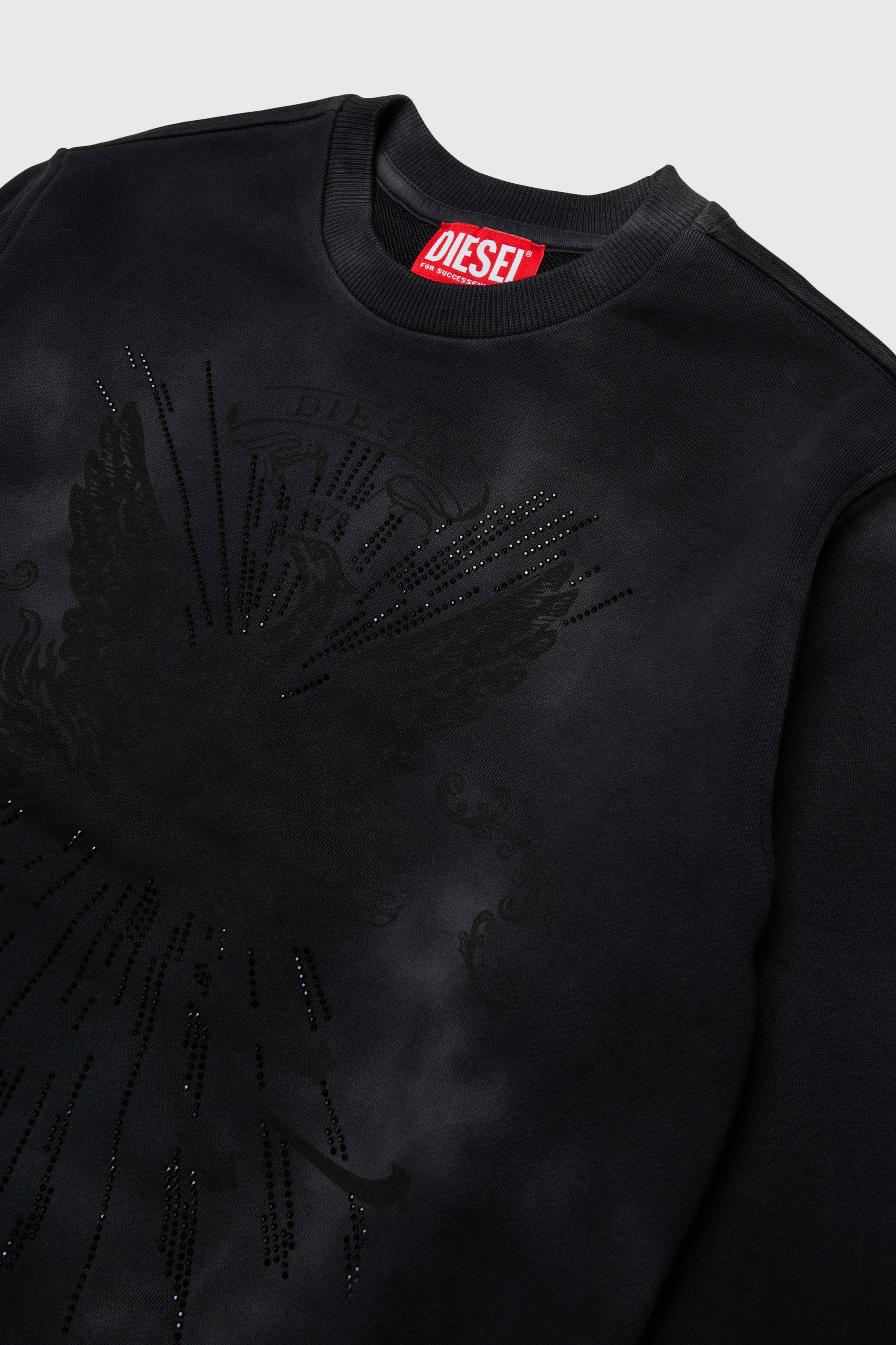 Diesel - SFIN OVER, Felpa effetto nuvolato con motivo fenice Uomo in Nero - 3
