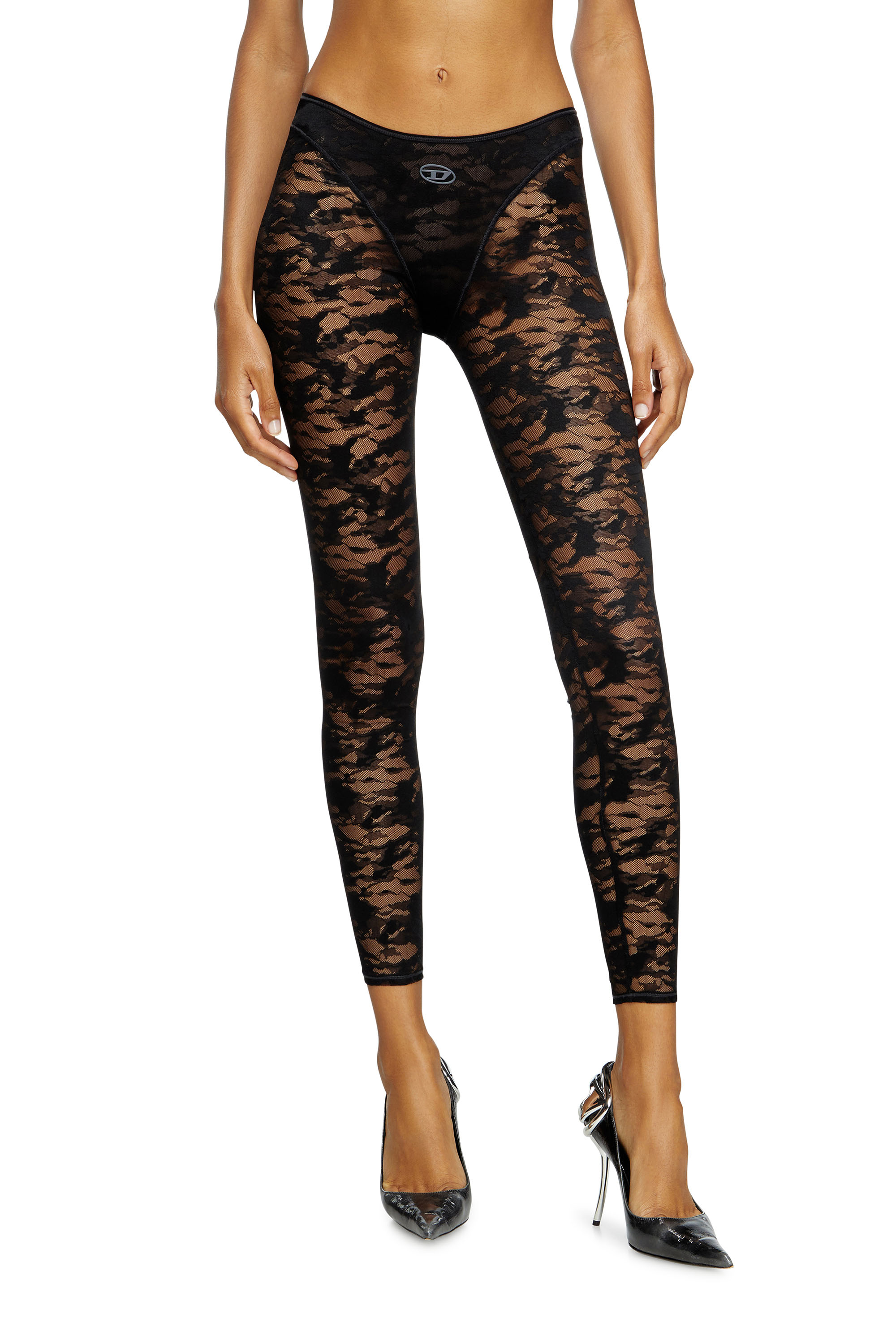 Diesel - CLAIRE-UTLT, Leggings in pizzo camouflage Donna in Nero - 2