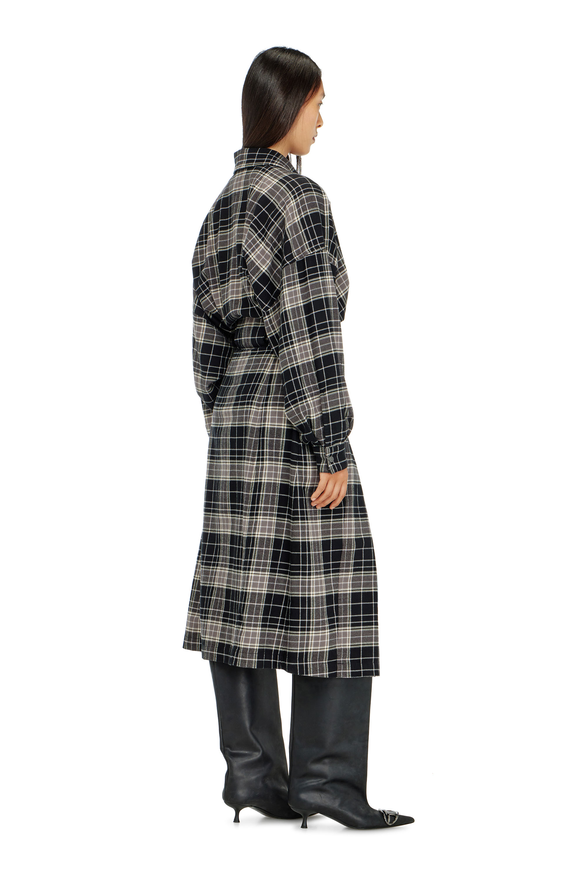 Diesel - D-EDALUS, Abito midi in flanella a quadri con cintura wide Donna in Multicolor - 4