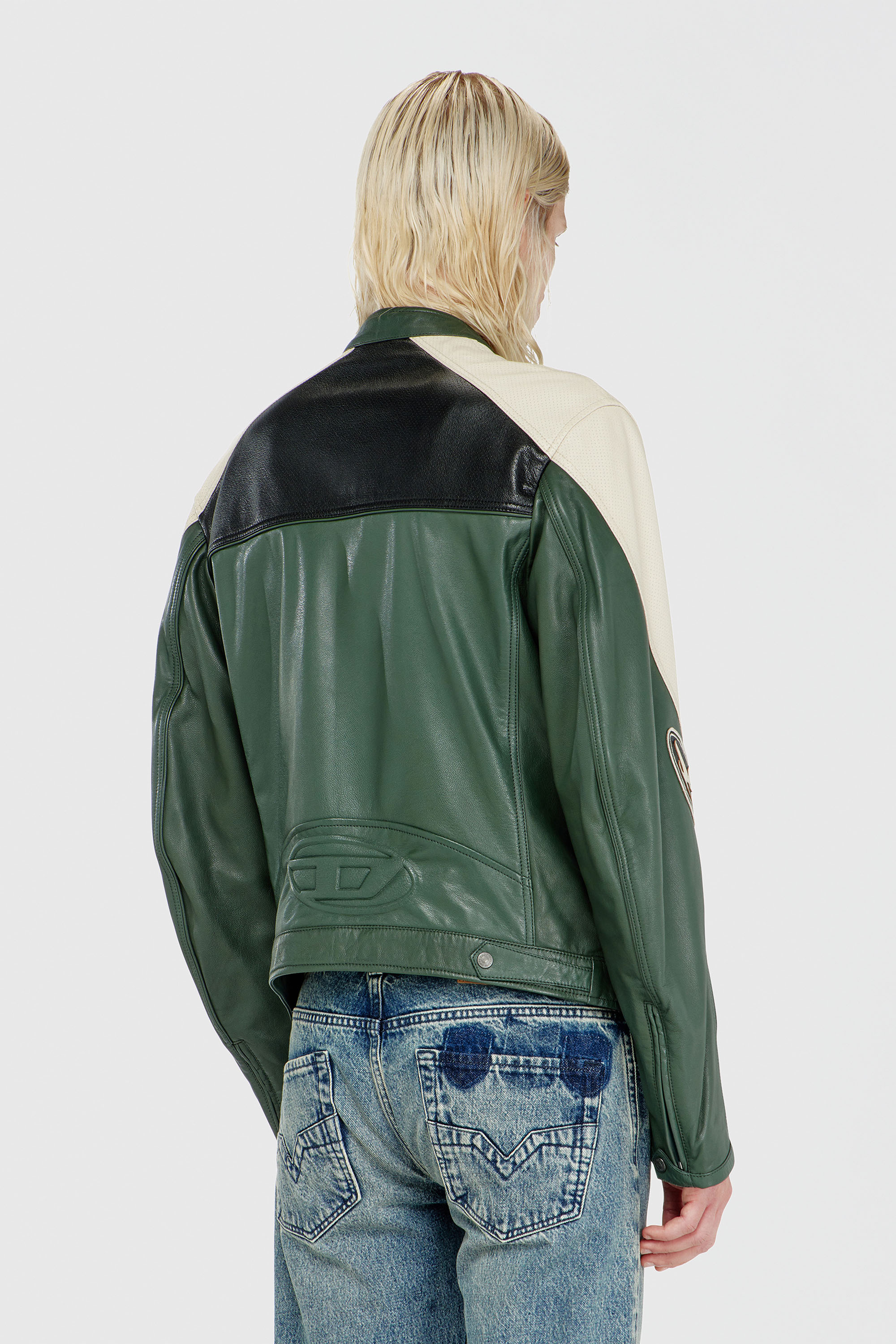Diesel - L-AHTI, Giacca biker in pelle colour-block Uomo in Multicolor - 4