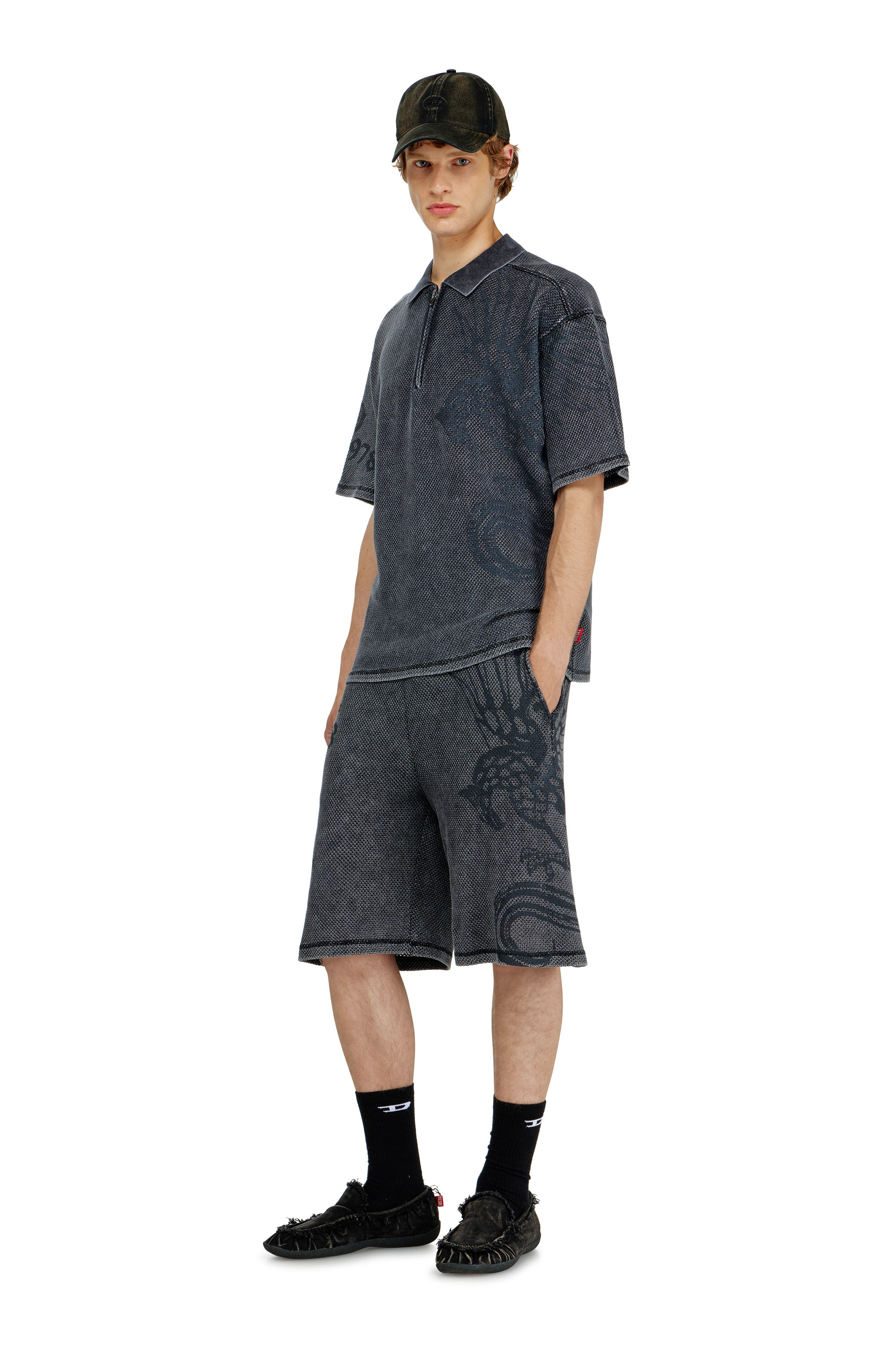 Diesel - T-ERRY-ZIP, Polo in mesh jacquard con stampa Phoenix Uomo in Grigio - 2