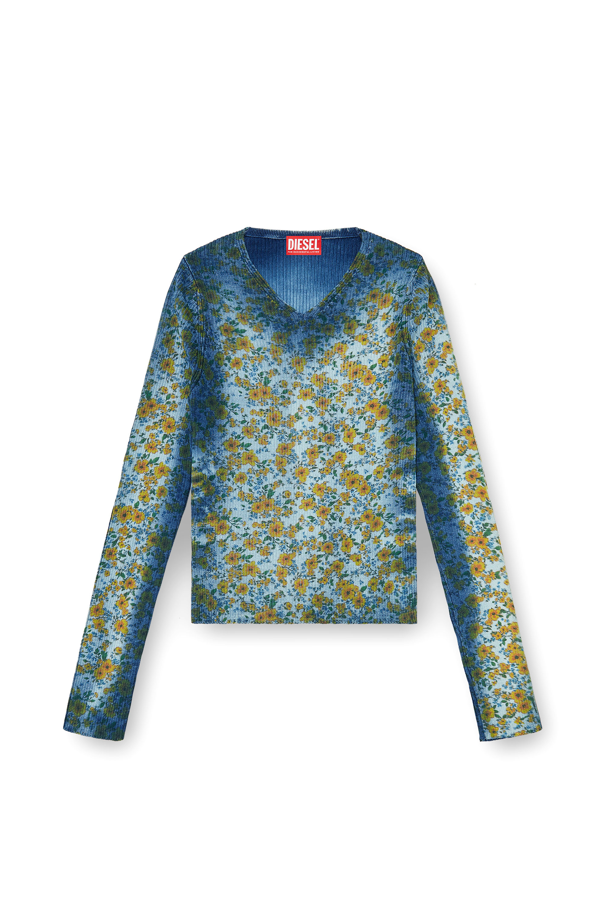 Diesel - M-EGE, Top a coste con stampa floreale effetto X-Ray Donna in Blu - 1