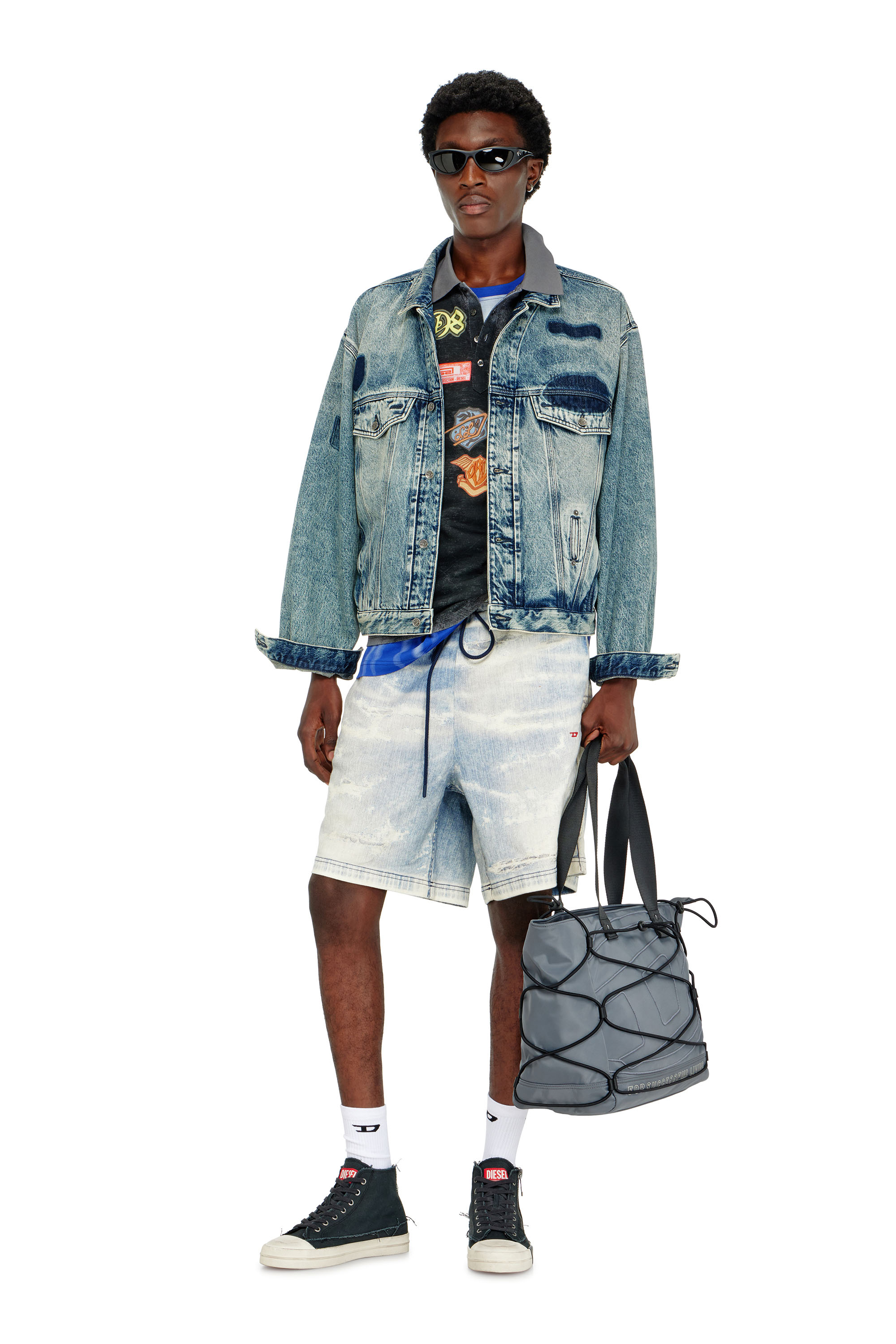 Diesel - D-DENVER-S2, Giacca trucker con effetto patch Unisex in Blu - 4