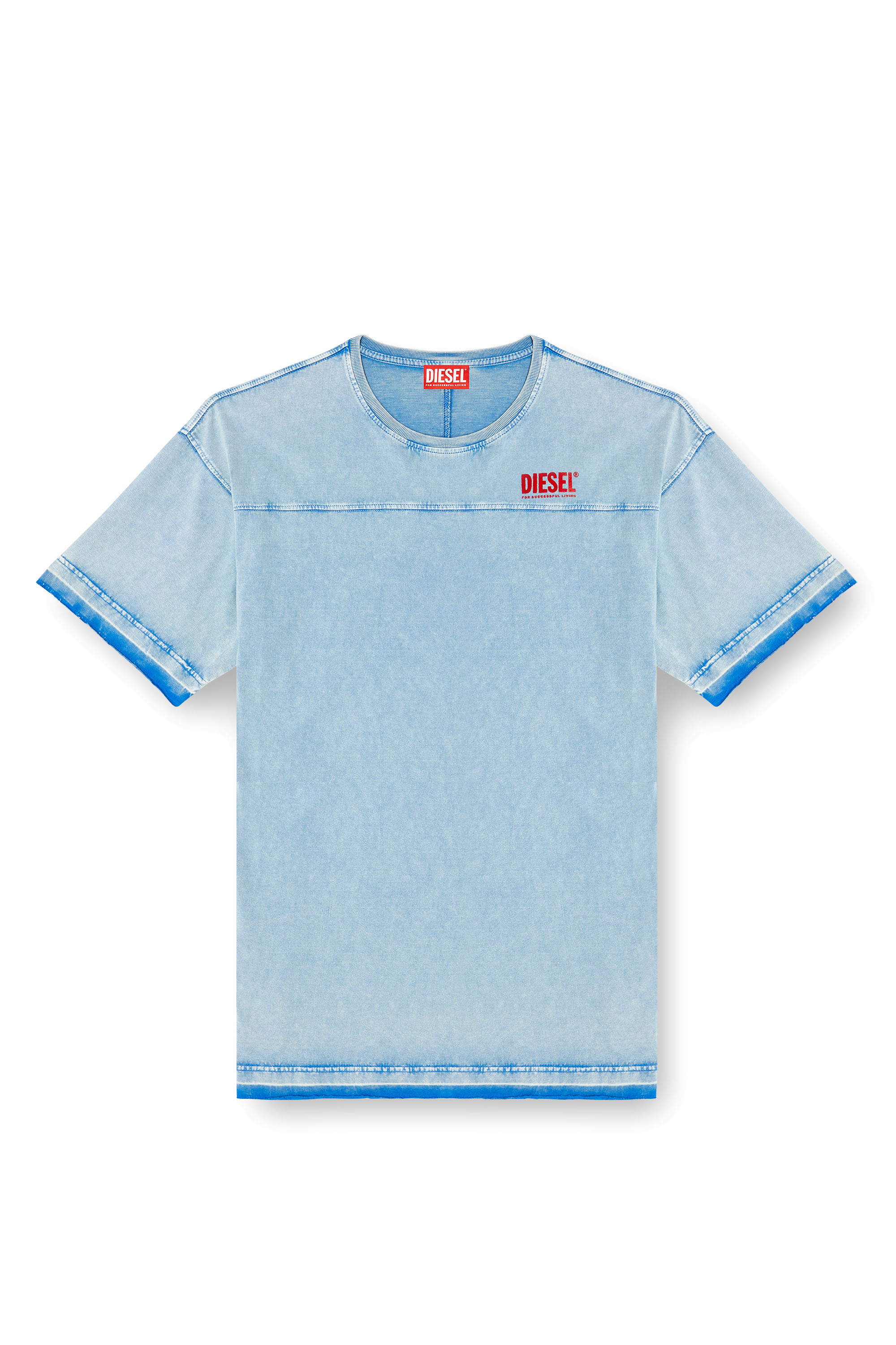 Diesel - T-HOXT, T-shirt effetto denim con orli scuciti Uomo in Blu - 3