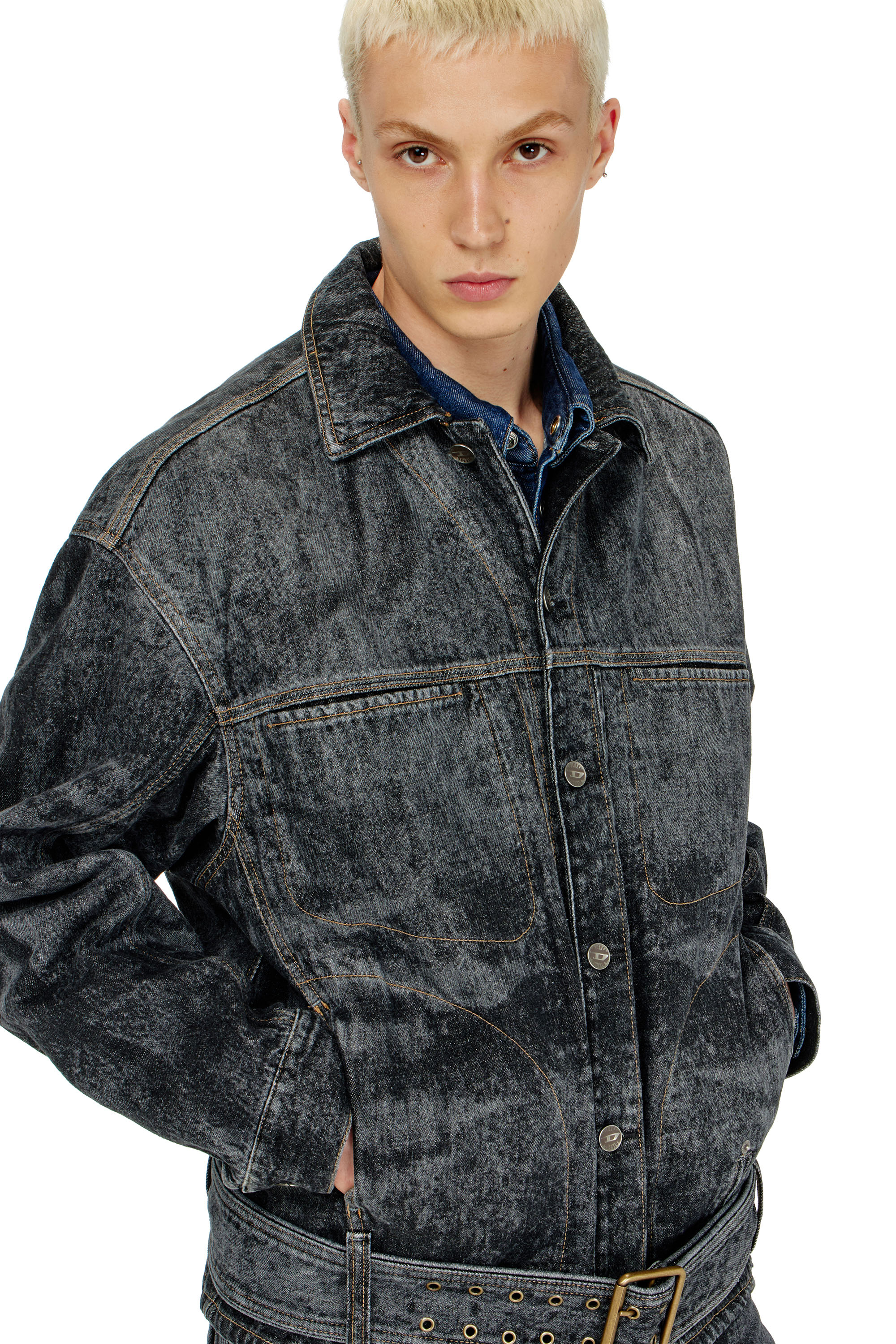 Diesel - D-VALERO-S, Giacca in denim d'ispirazione biker Uomo in Nero - 5