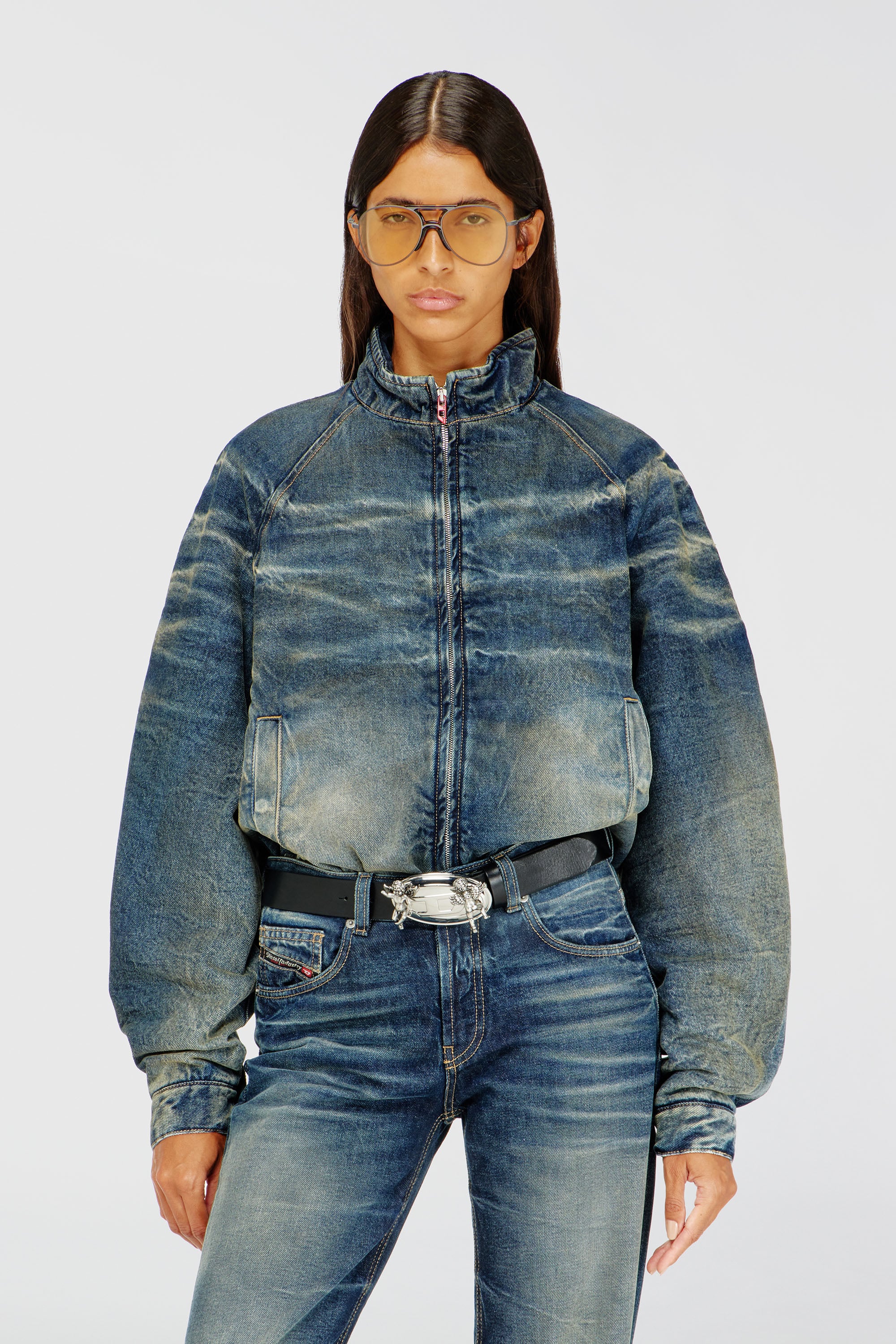 Diesel - DE-BARUS-FSJ1, Giacca imbottita in denim effetto sporco e stropicciato Donna in Blu - 1
