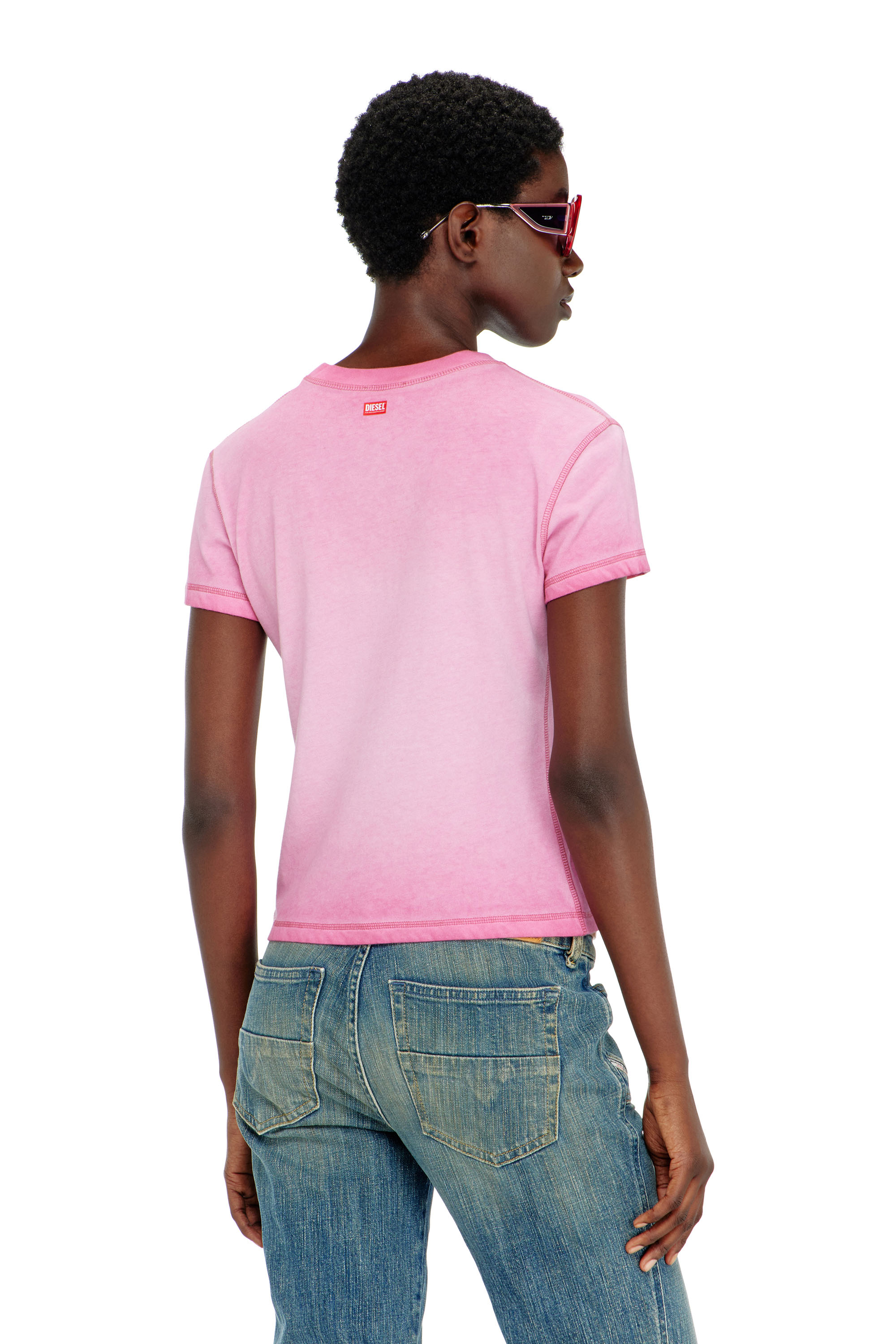 Diesel - T-ILA-AA7, T-shirt slim con d&eacute;vor&eacute; Phoenix Donna in Rosa - 4