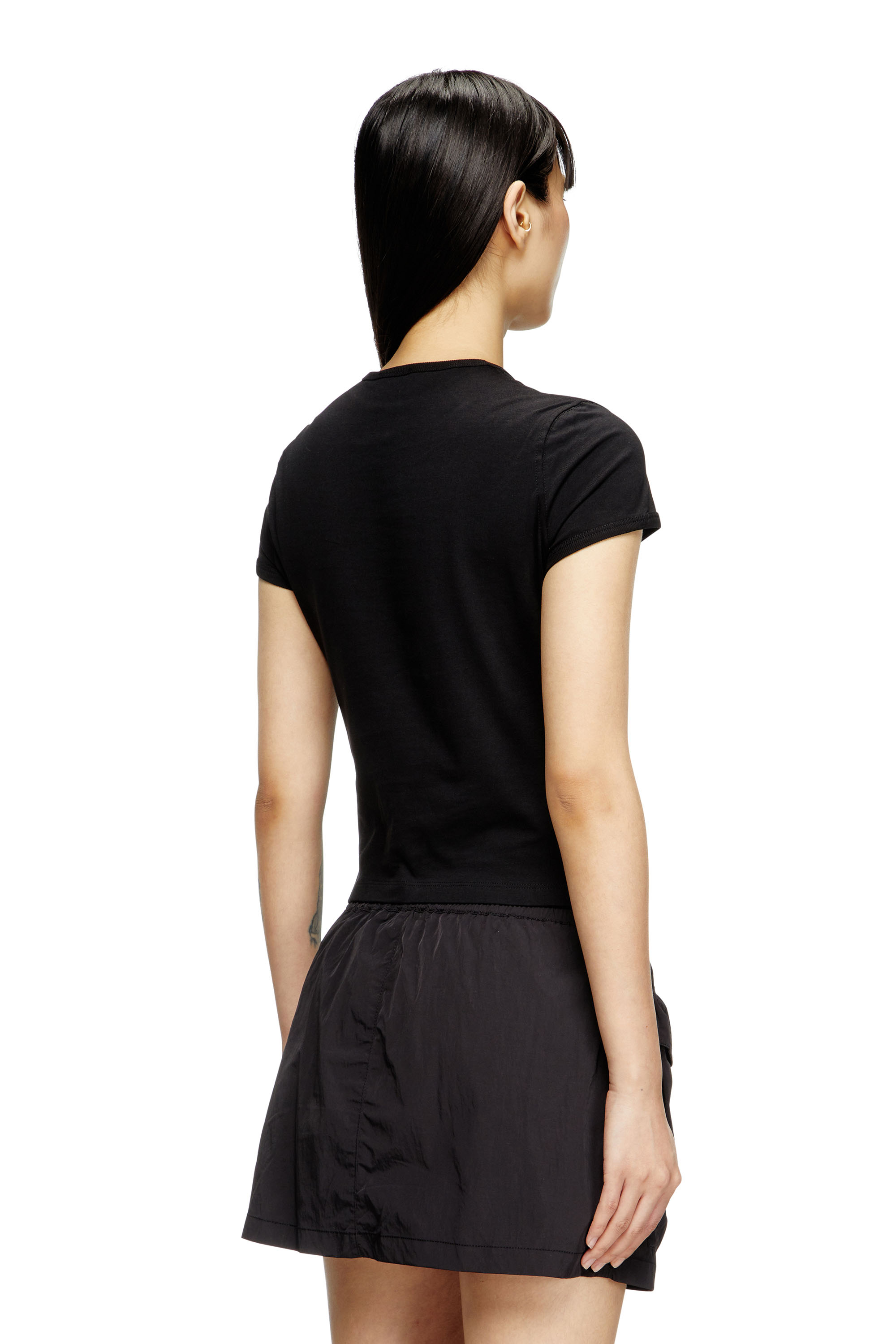 T-UNCUTIE-LONG-OD-Q1, Nero Diesel - T-UNCUTIE-LONG-OD-Q1, T-shirt slim con logo Oval D cut-out Donna in Nero - 4