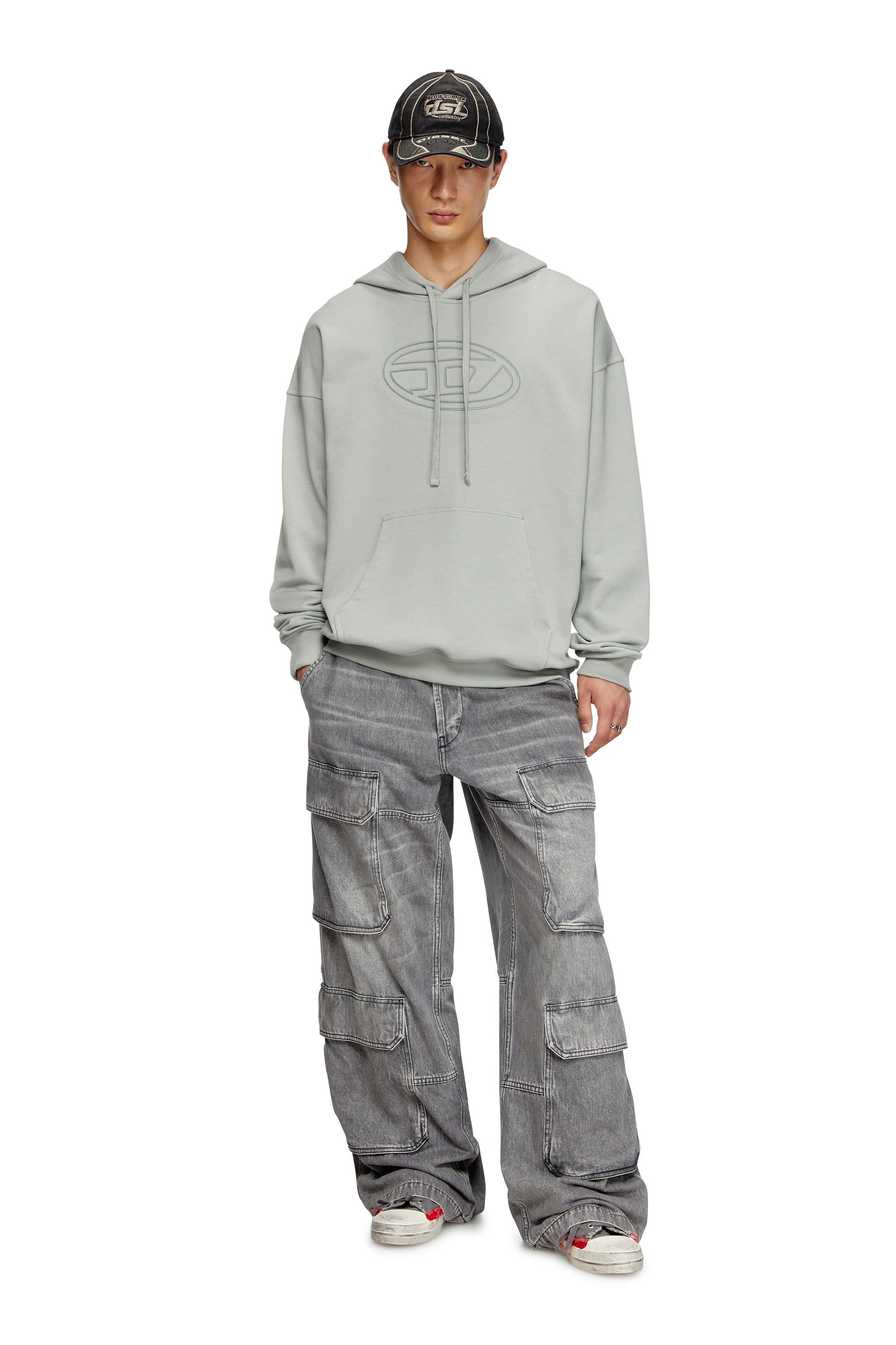 Diesel - S-UMMER-BIGOVAL, Hoodie con logo Oval D in rilievo Uomo in Grigio - 3