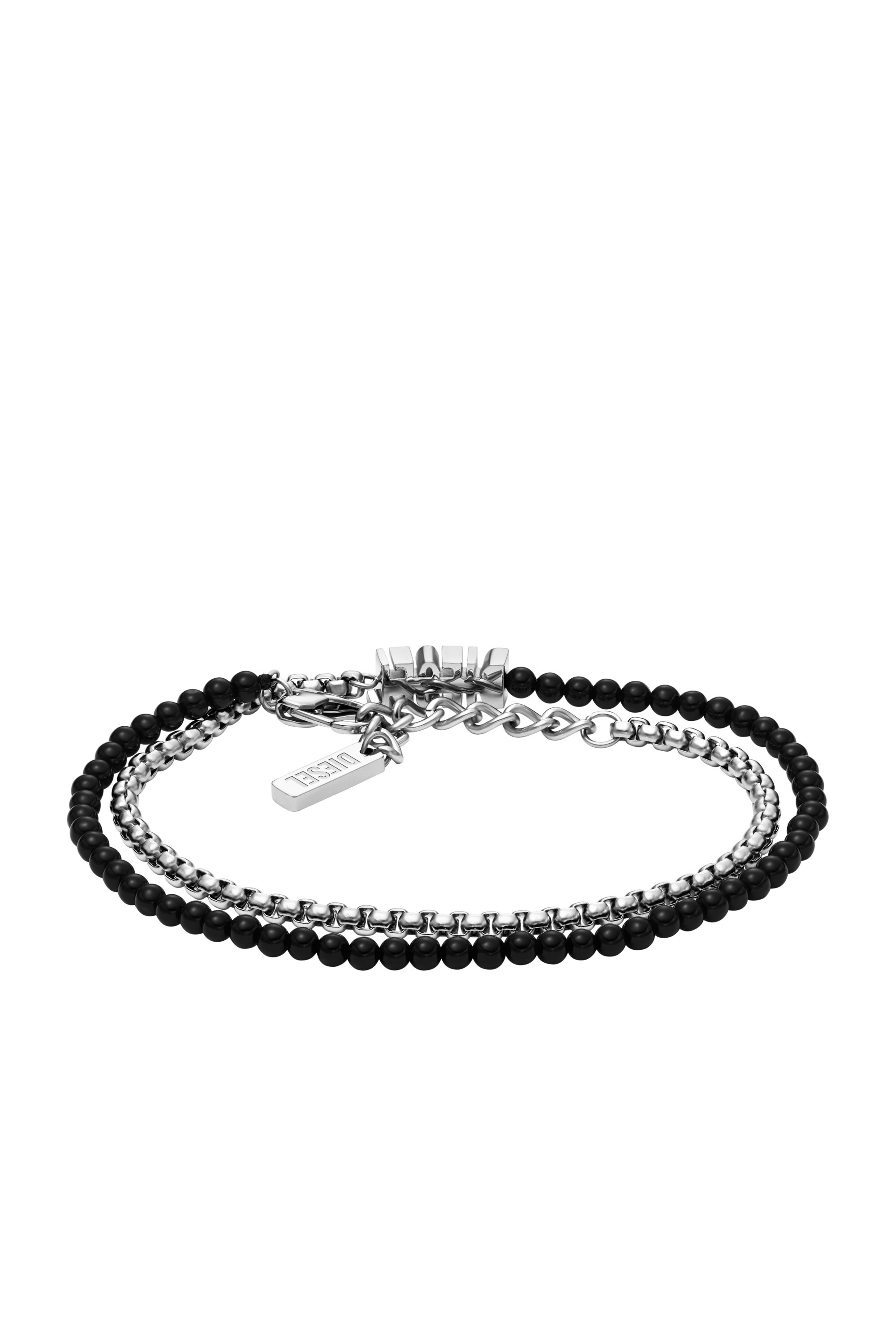 Diesel - DX1542040 JEWEL, Bracciale doppio con perle di agata nera Unisex in Argento - 2