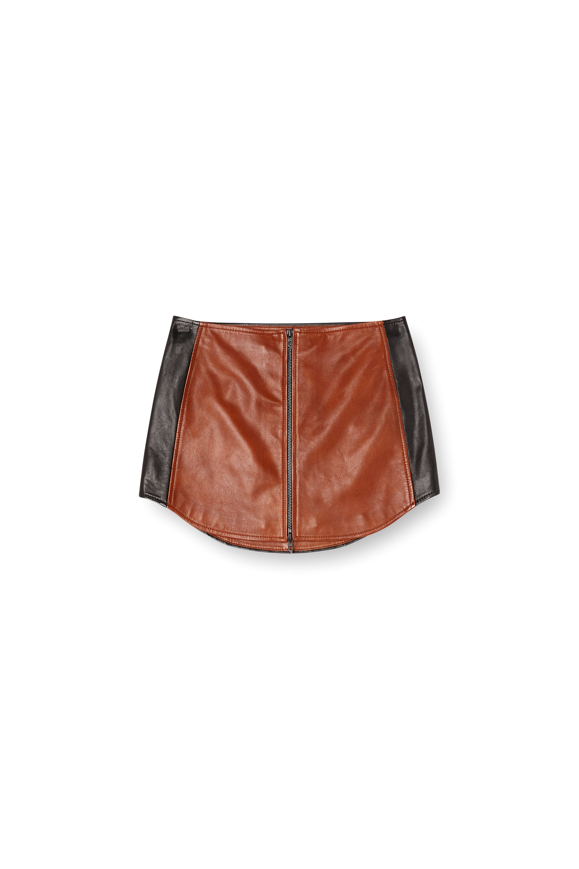 Diesel - L-OLLIPOP, Minigonna in pelle colour block Donna in Marrone - 3