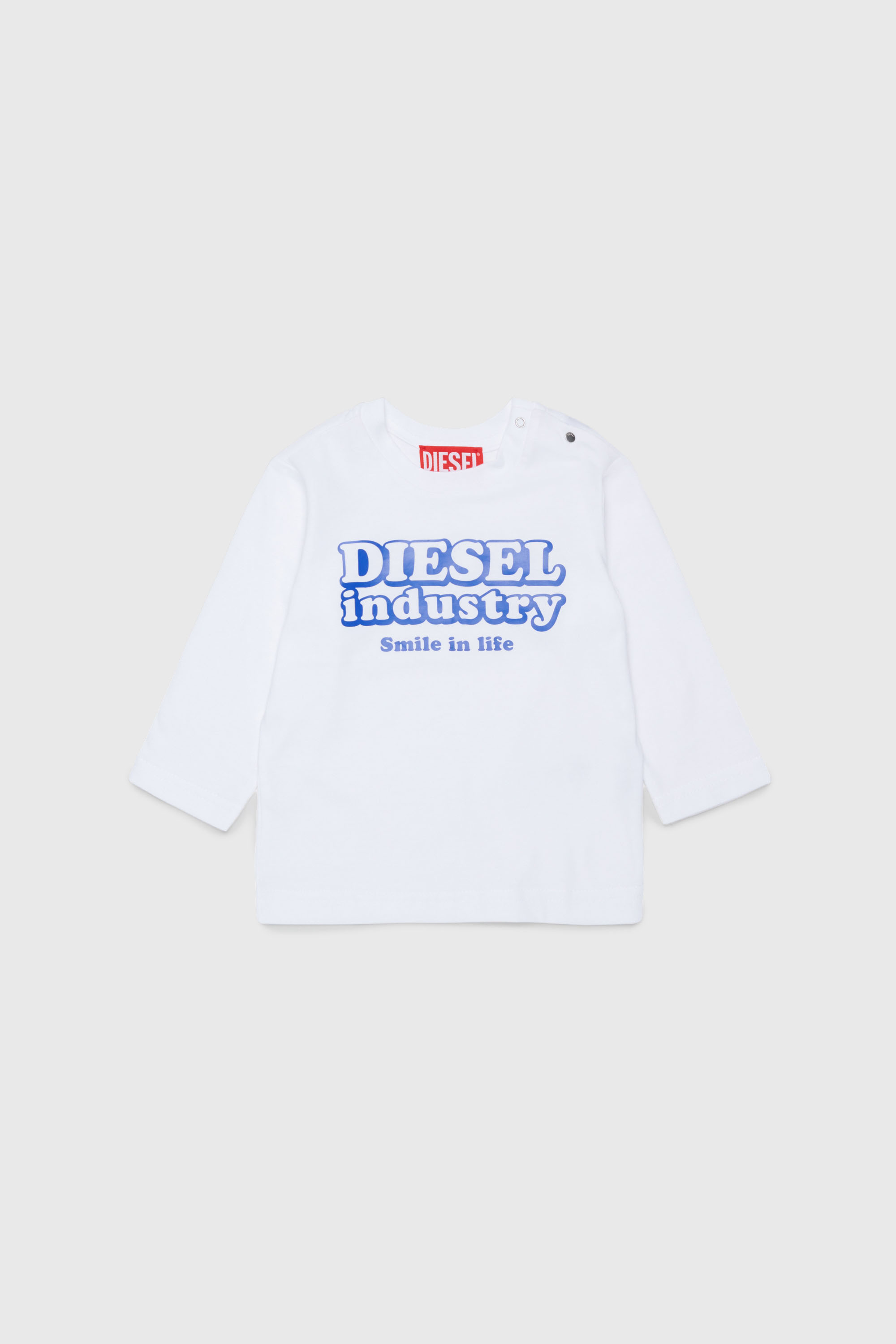 Diesel - TLODIMB, T-shirt a manica lunga con stampa Diesel Industry Uomo in Bianco - 1