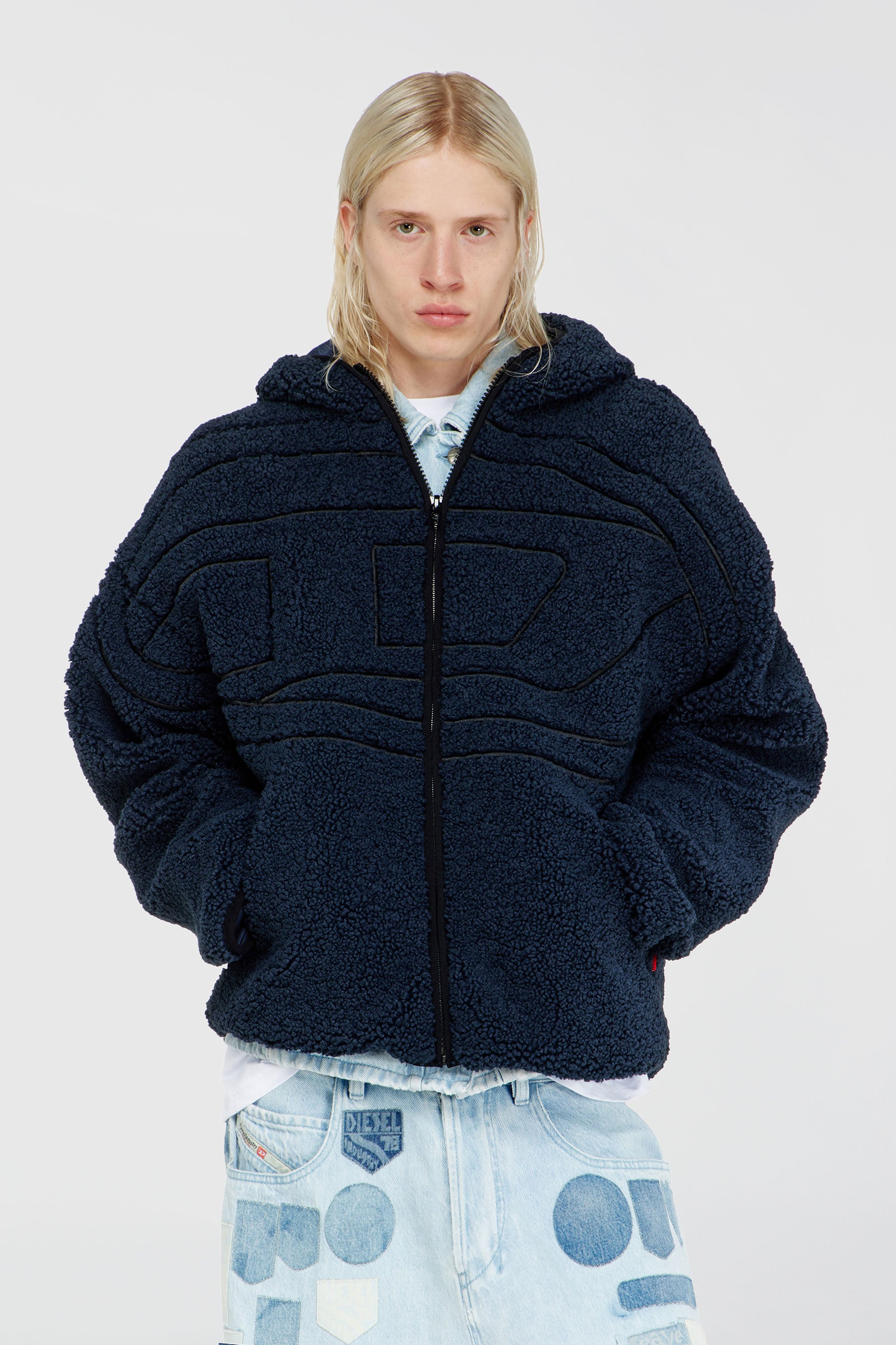 Diesel - S-ZAT, Felpa teddy con cappuccio Uomo in Blu - 1