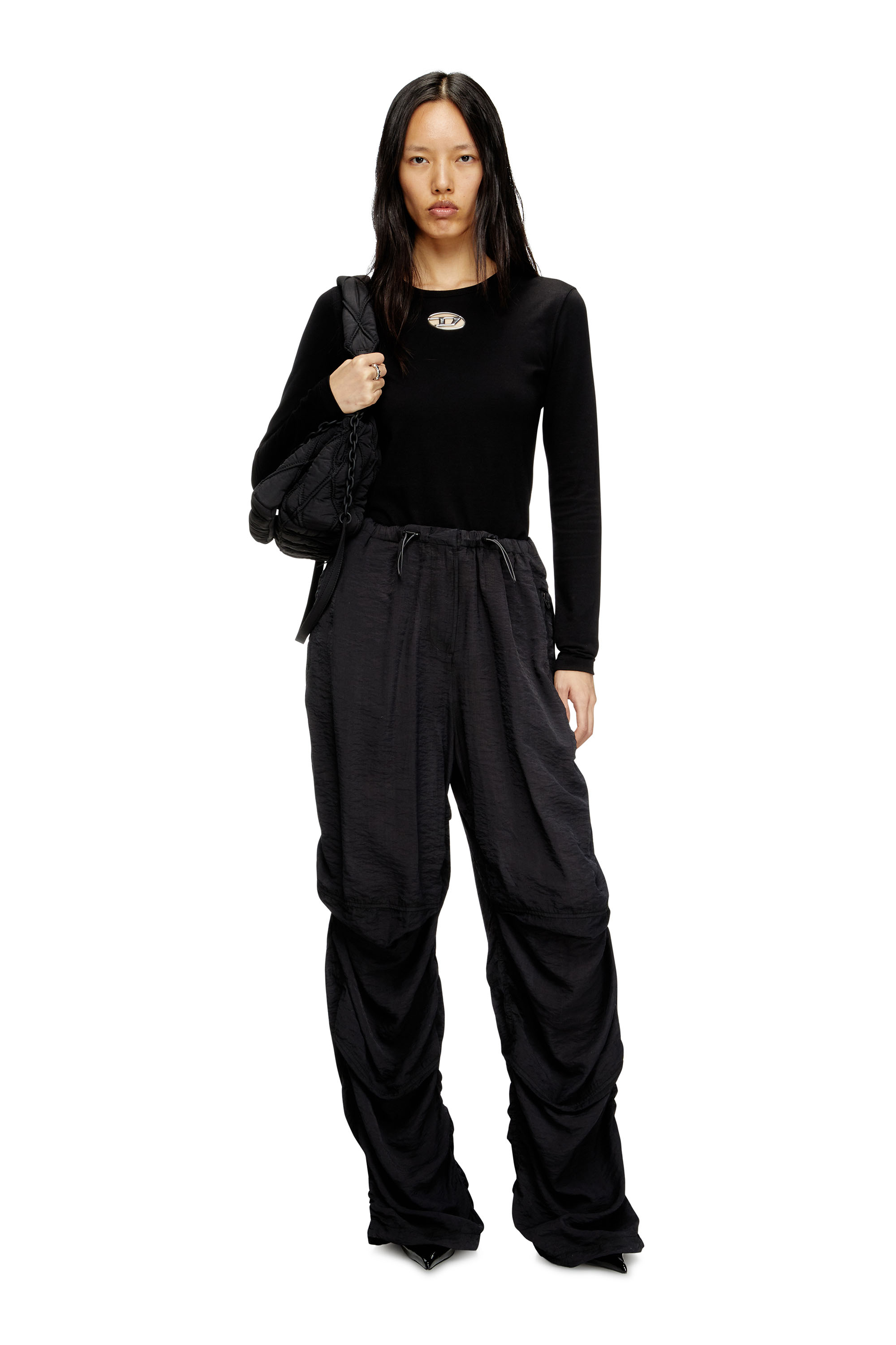 Diesel - T-UNCUTIE-LONG-LS-OD, Top a maniche lunghe con Oval D cut-out Donna in Nero - 1