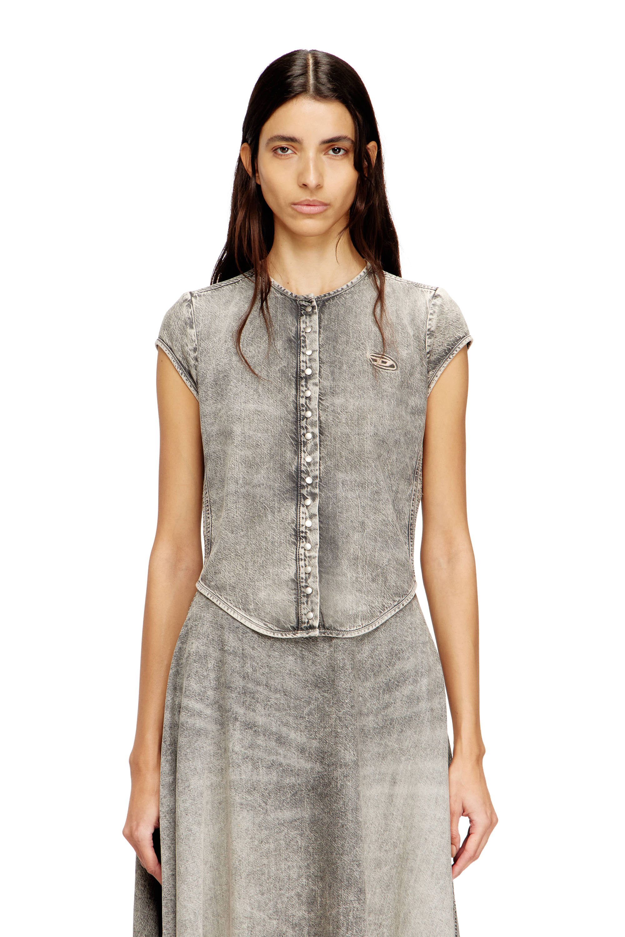 Diesel - DE-ROSET-S, Camicia in denim a maniche corte con righe sportive Donna in ToBeDefined - 1