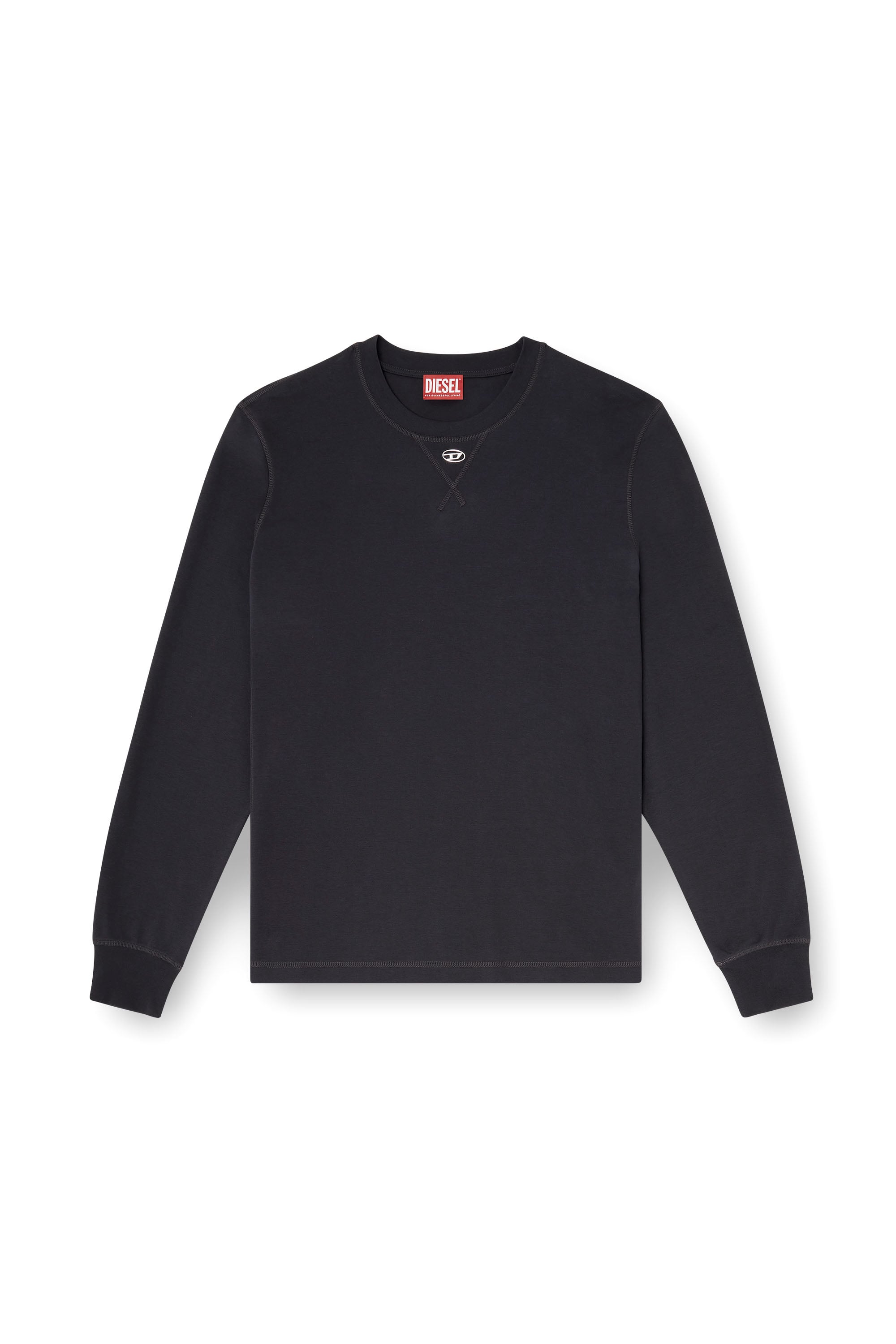 Diesel - T-MADJUST-LS-TR, Man's Cotton long-sleeve T-shirt with Oval D in Dark grey - 3