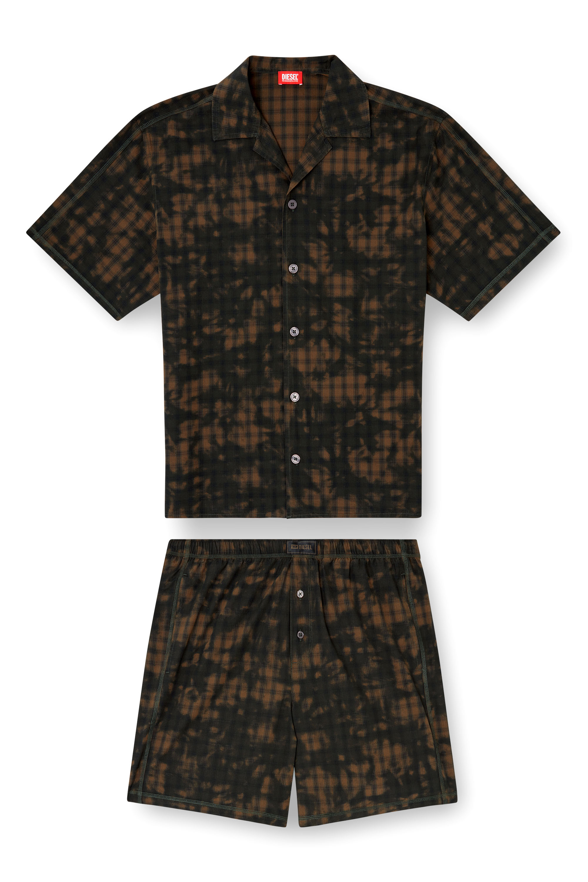 Diesel - SET-HORIEN-UTLT, Pigiama corto con in cotone check sfumato Uomo in Verde - 3