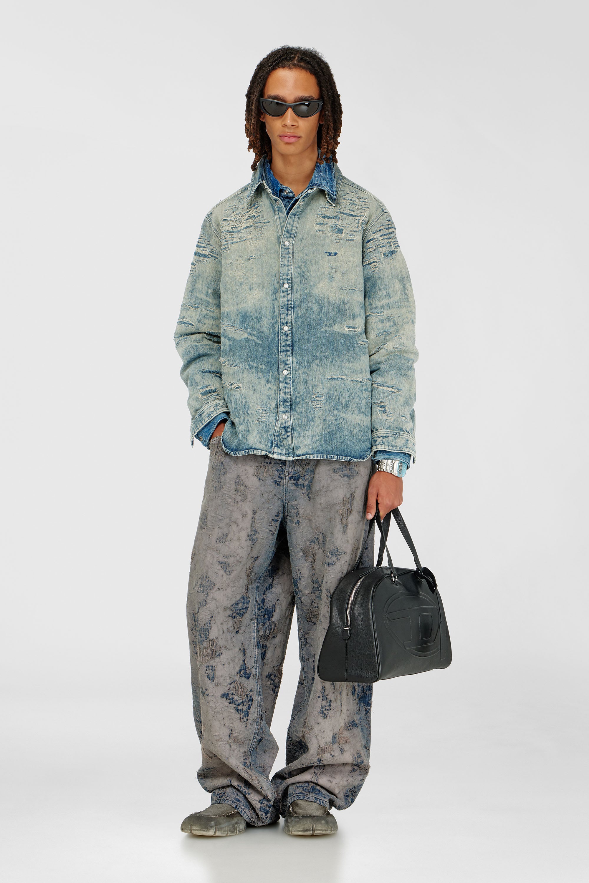 Diesel - D-SIMPLY, Camicia in denim jacquard effetto distressed Uomo in Blu - 2
