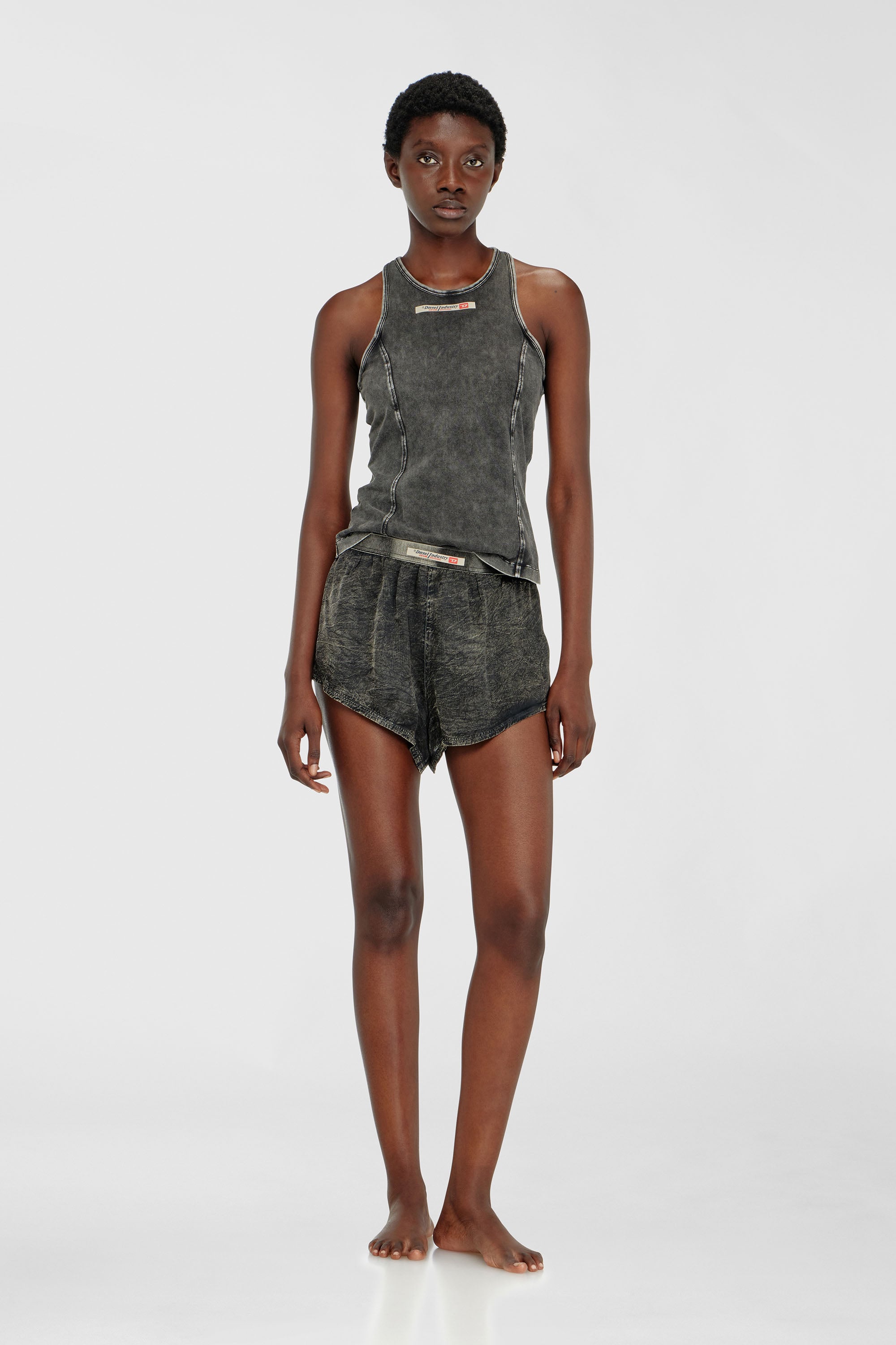Diesel - IRENE-DNM, Canotta in cotone con effetto lavorato Donna in Grigio - 1