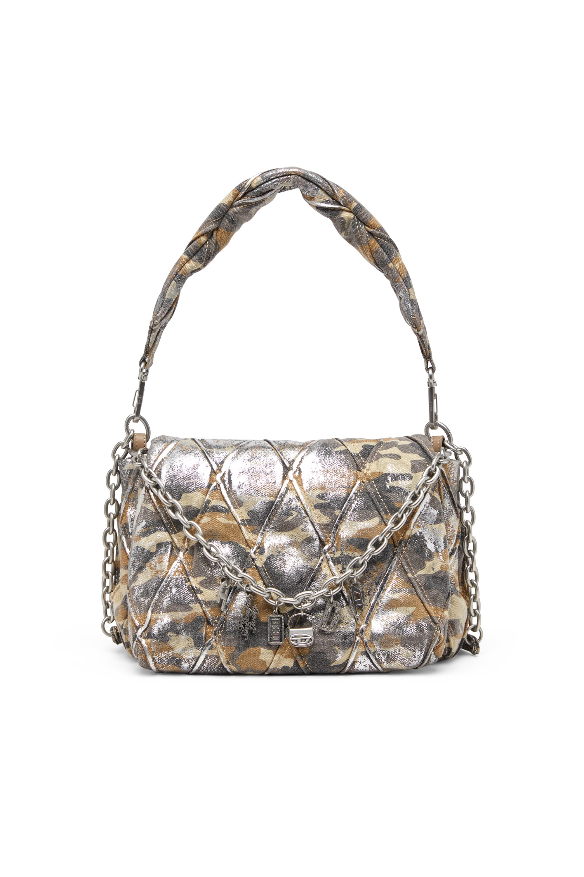 Diesel - CHARM-D SHOULDER M, Charm-D M-Borsa a spalla in canvas metallizzato camouflage Donna in Multicolor - 1