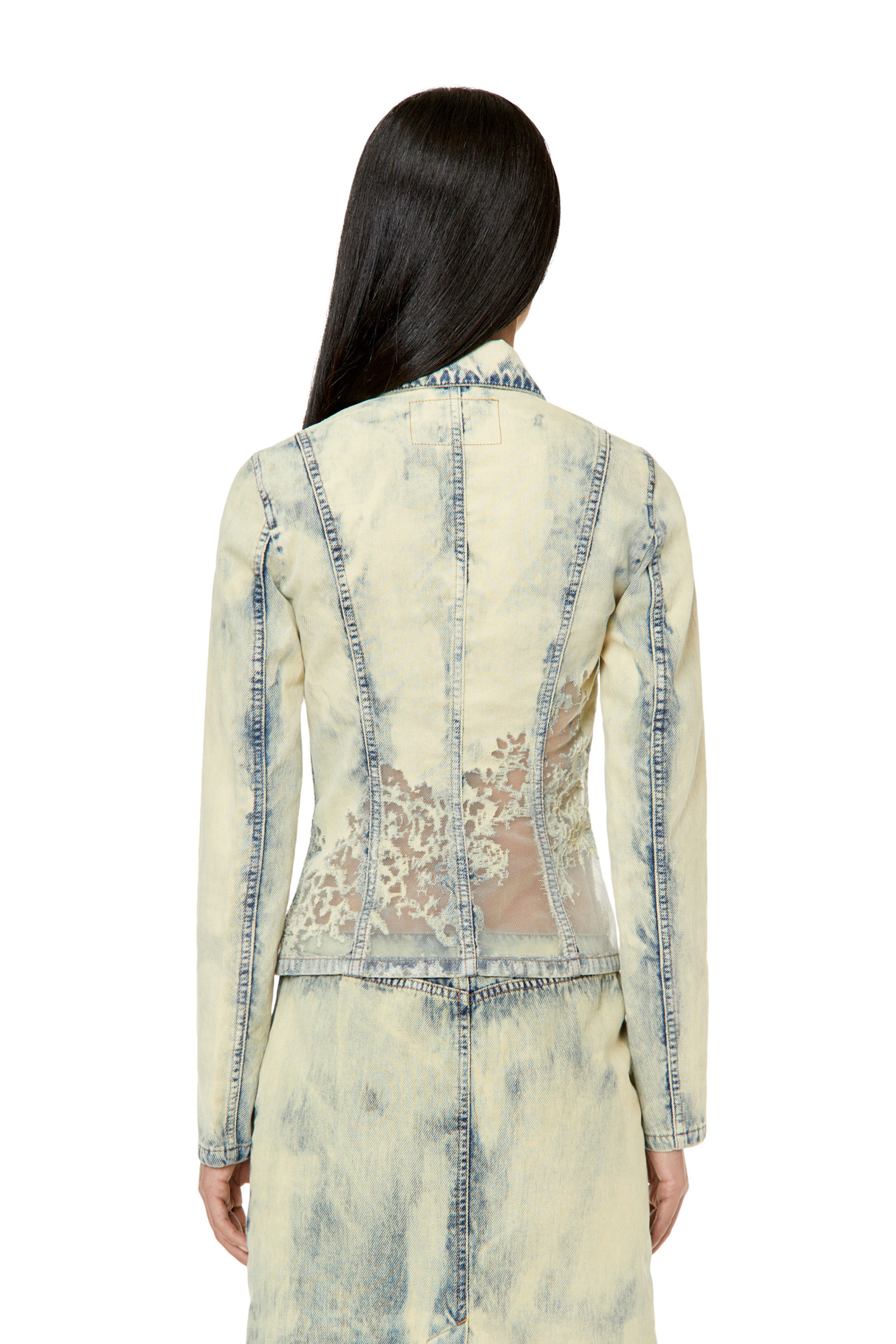 Diesel - DE-MILLY-FSC, Giacca trucker slim fit effetto pizzo Donna in Blu - 4