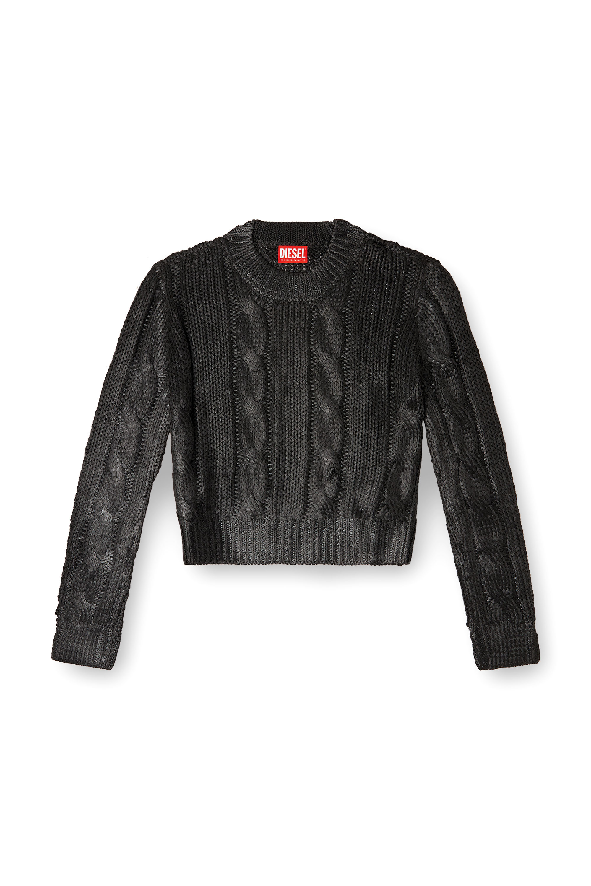 Diesel - M-MICCHA, Maglia con lavorazione a treccia e effetto shiny Donna in Nero - 3