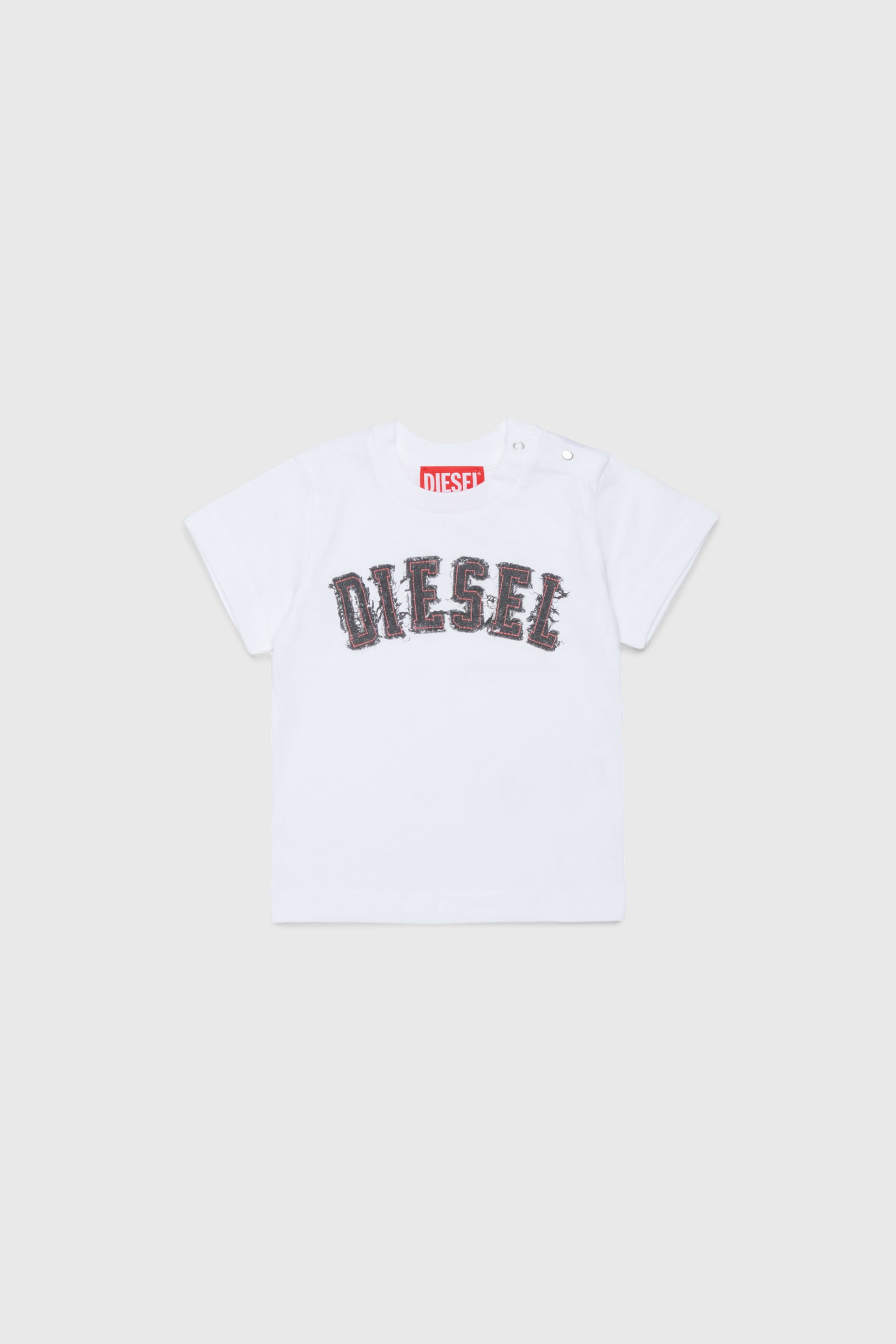 Diesel - TEANSB, T-shirt in cotone con logo effetto sfrangiato Uomo in Bianco - 1