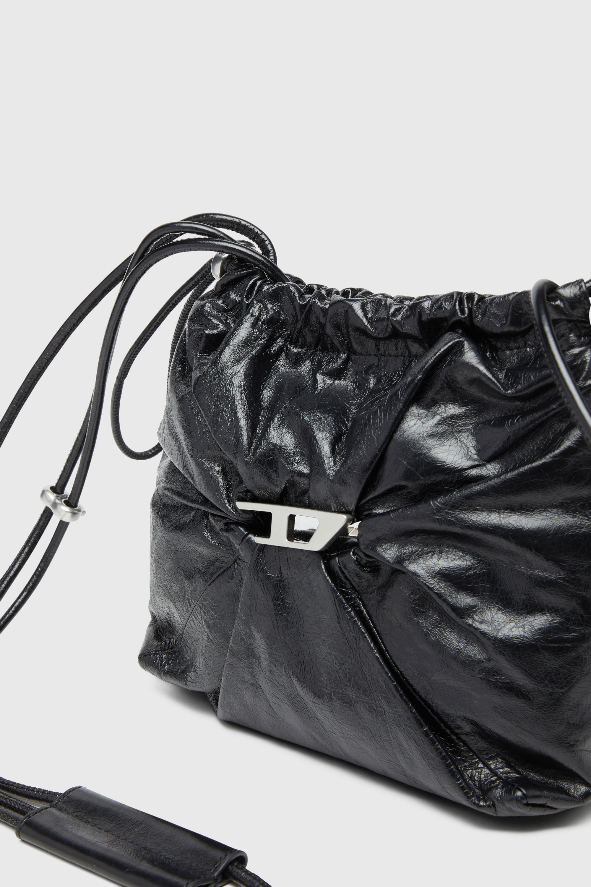 Diesel - SCRUNCH-D BUCKET, Woman's Scrunch-D-Bucket bag in shiny wrinkled leather in Black - 6
