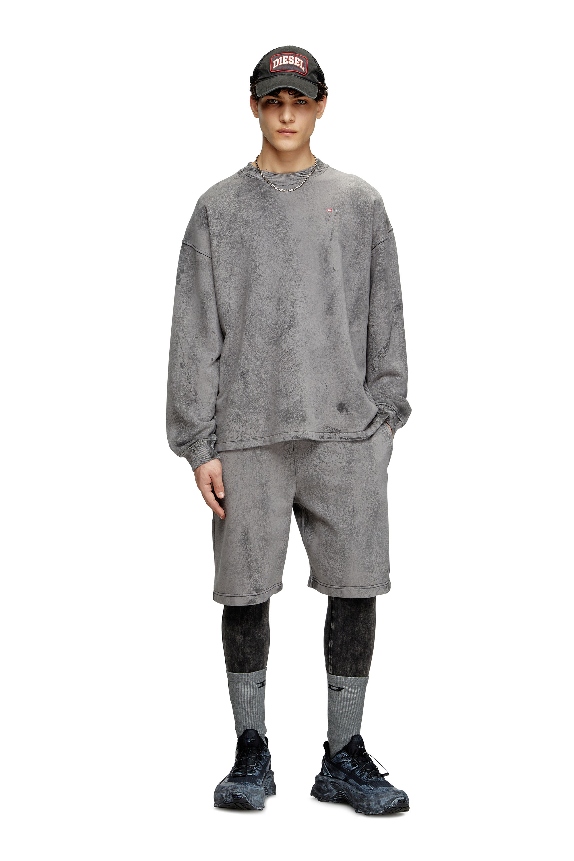 Diesel - S-BAXT-T1, Felpa effetto marmorizzato e micro logo Uomo in Grigio - 1