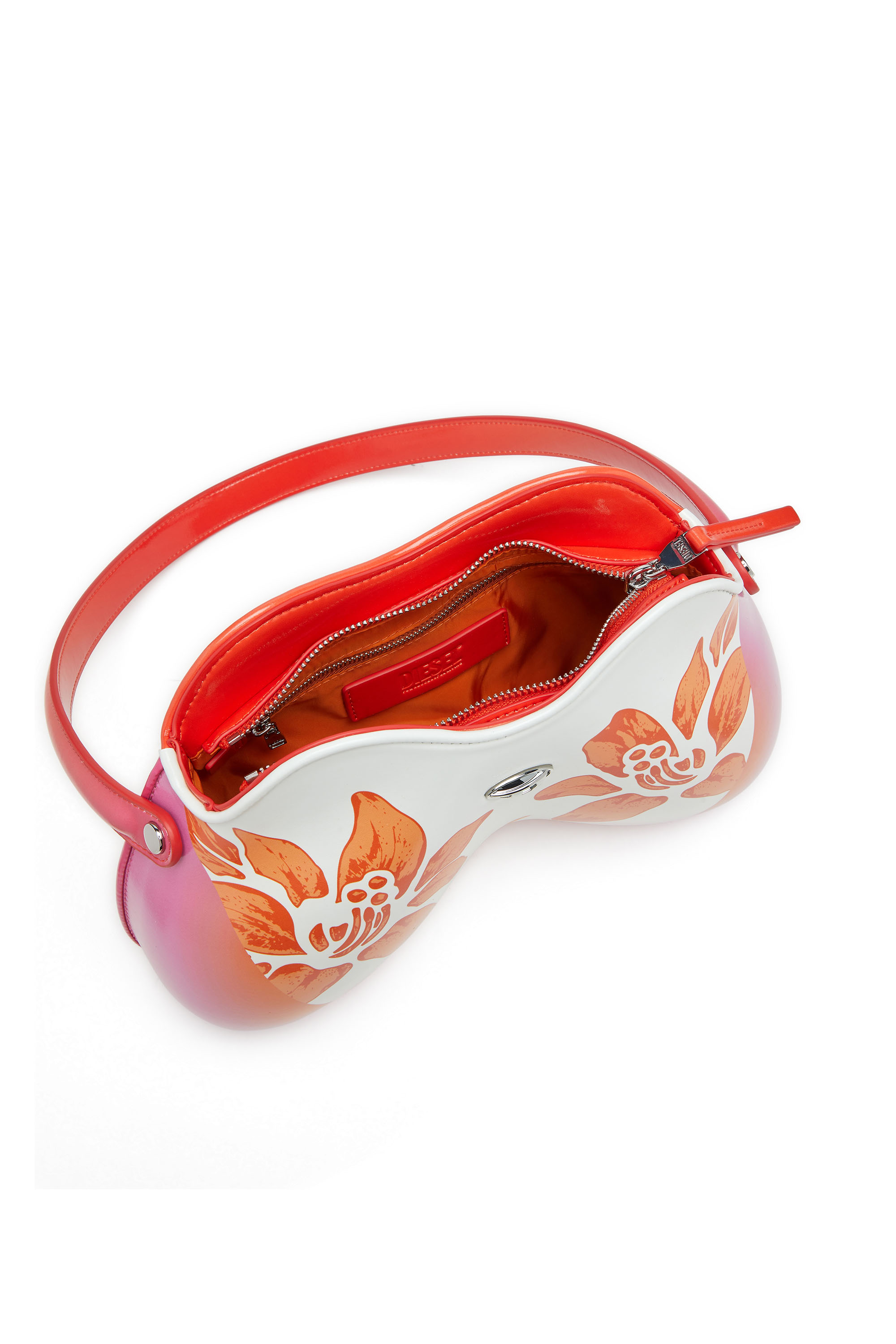 Diesel - K.G. DOUBLE-D SHOULDER, Borsa a spalla lucida stampa lotus Donna in Bianco - 4