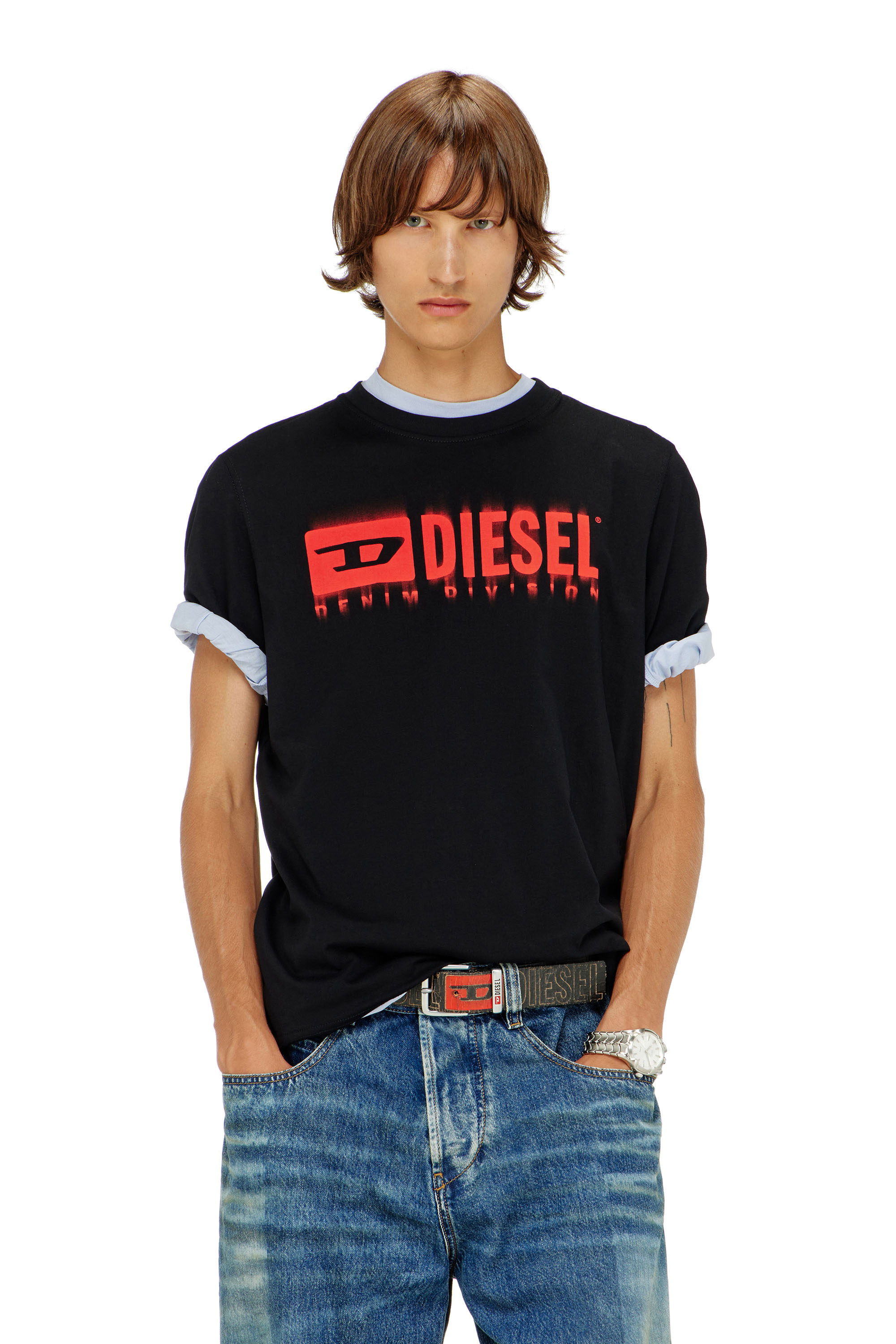 Diesel - T-ADJUST-Q7, T-shirt con logo Diesel sfumato Uomo in Nero - 2