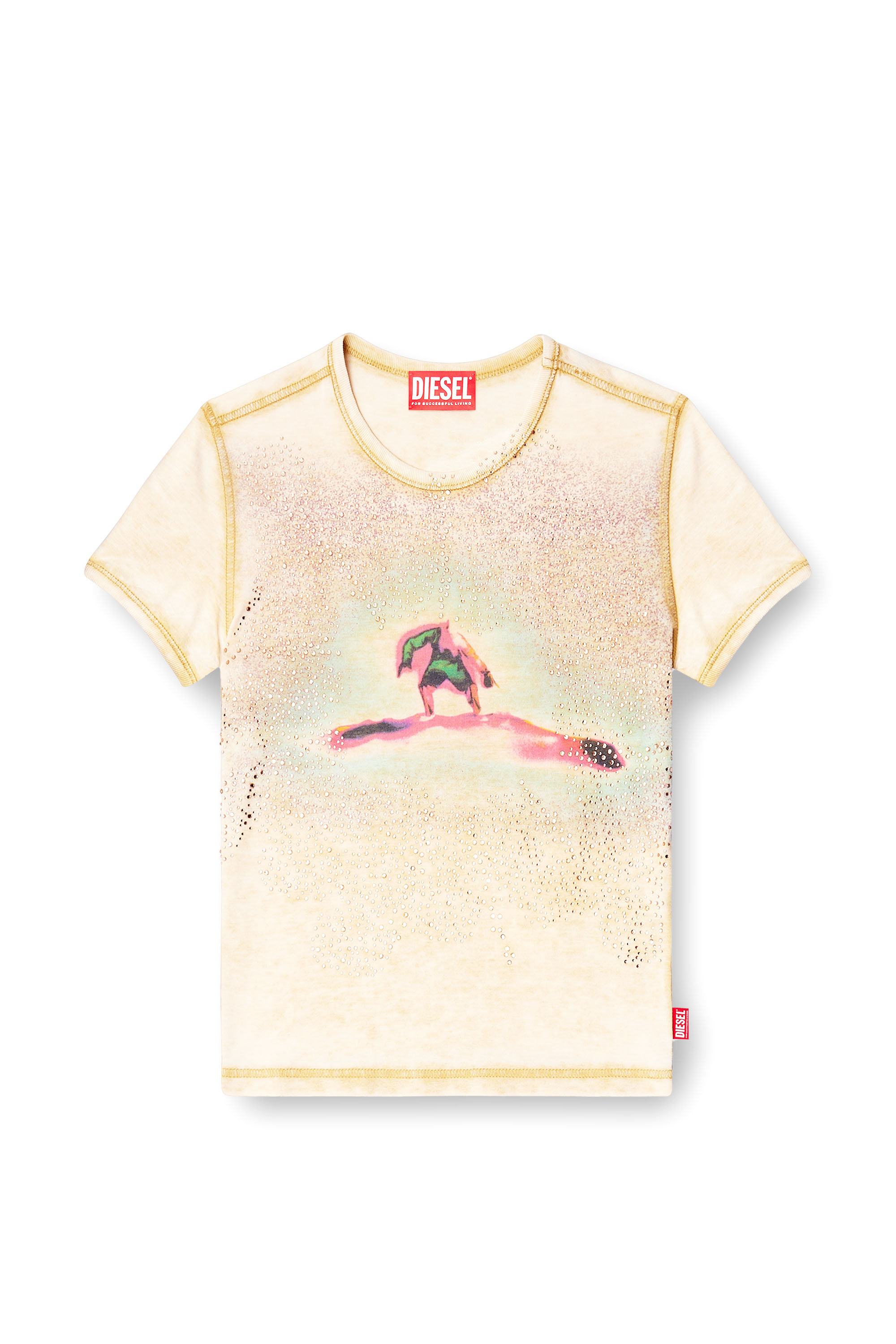 Diesel - T-UNCUTIES-LONG-S10, T-shirt slim con strass Donna in Beige - 2