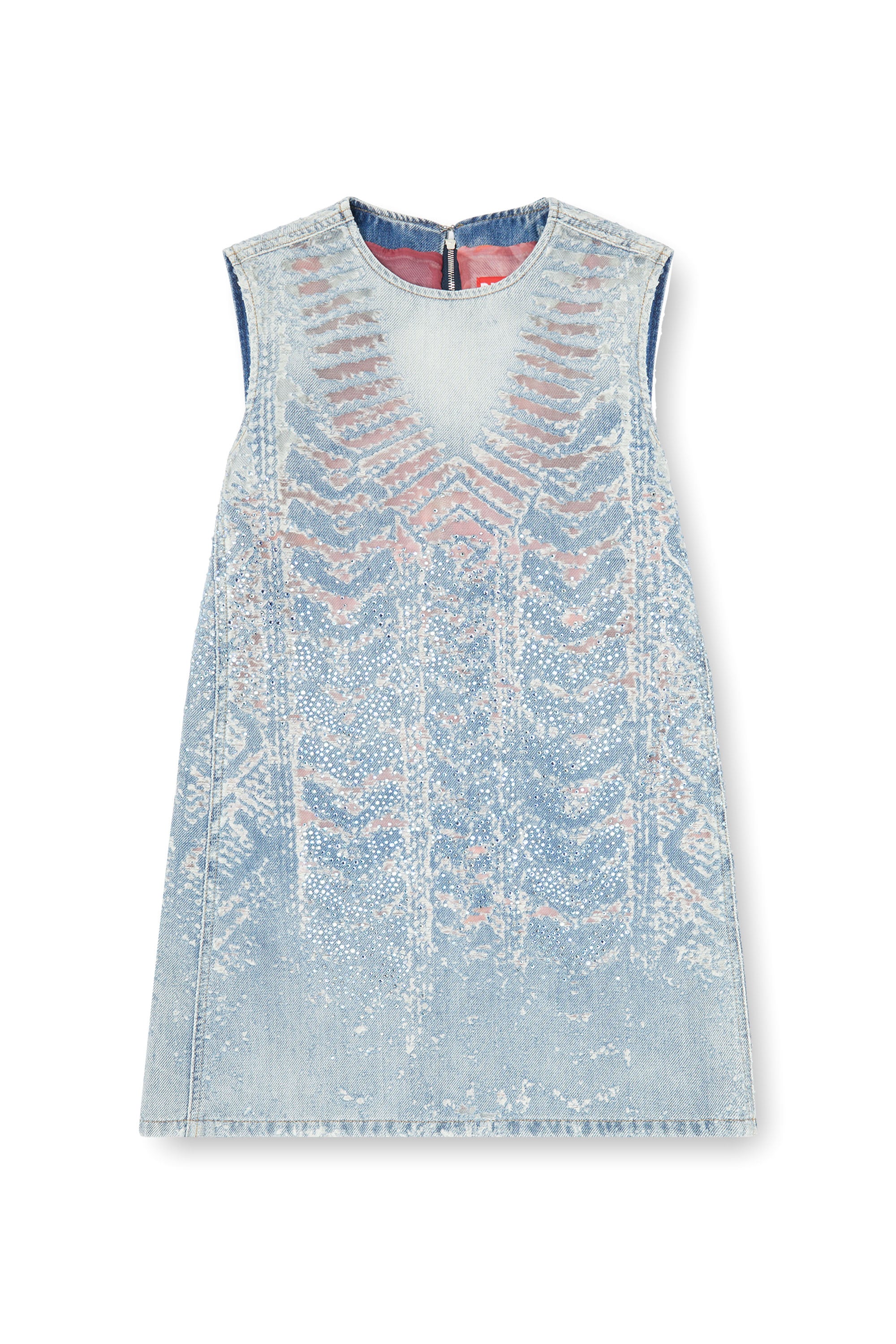 Diesel - DE-MYRELA-S, Mini dress in denim devor&eacute; con effetto microstone Donna in ToBeDefined - 3