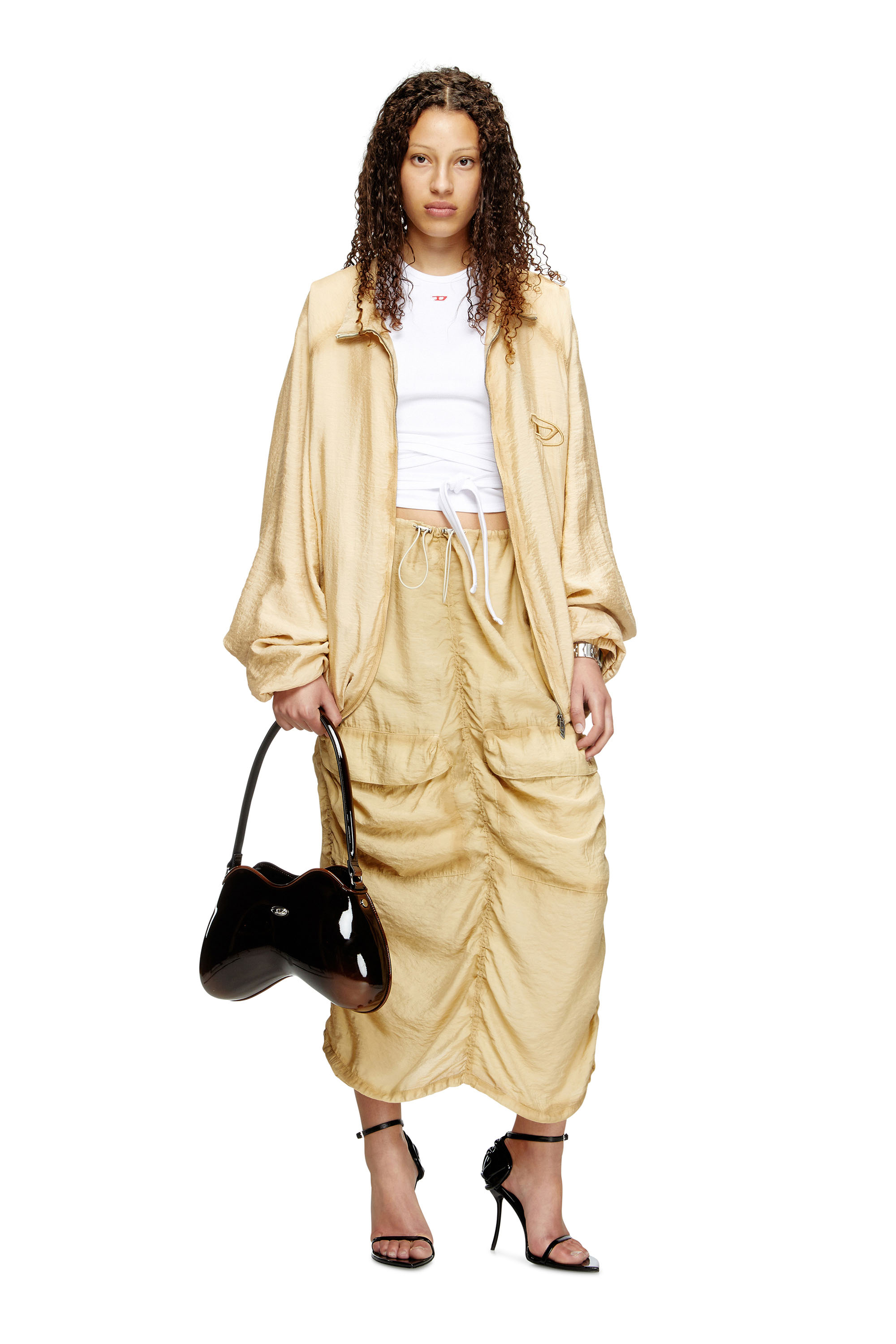 Diesel - O-RACLE, Woman's Cargo midi skirt in treated viscose-nylon in Beige - 1