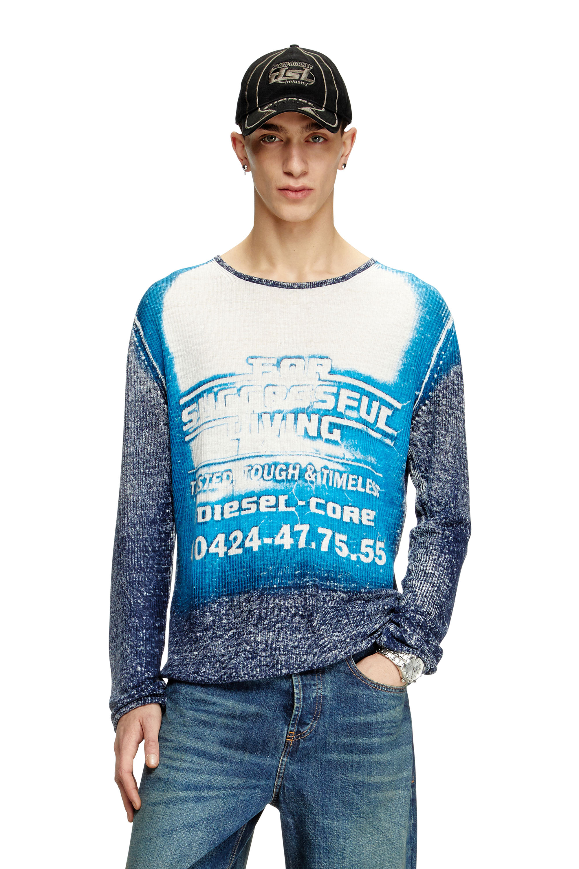 Diesel - K-ROD, Maglia in lino con grafica logo Uomo in Blu - 1