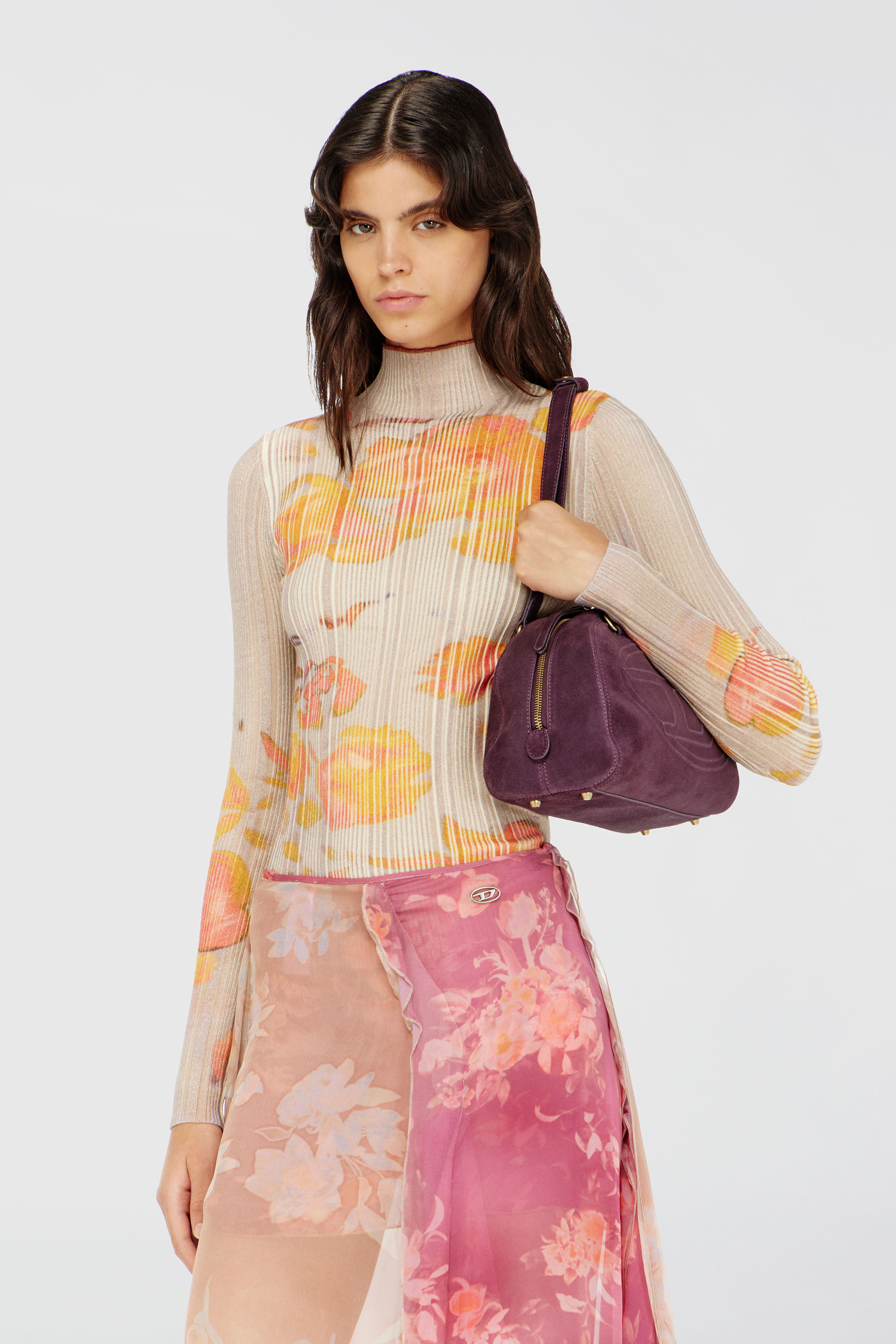 Diesel - M-IORIA, Dolcevita in lana a costine con stampa floreale Donna in Multicolor - 3