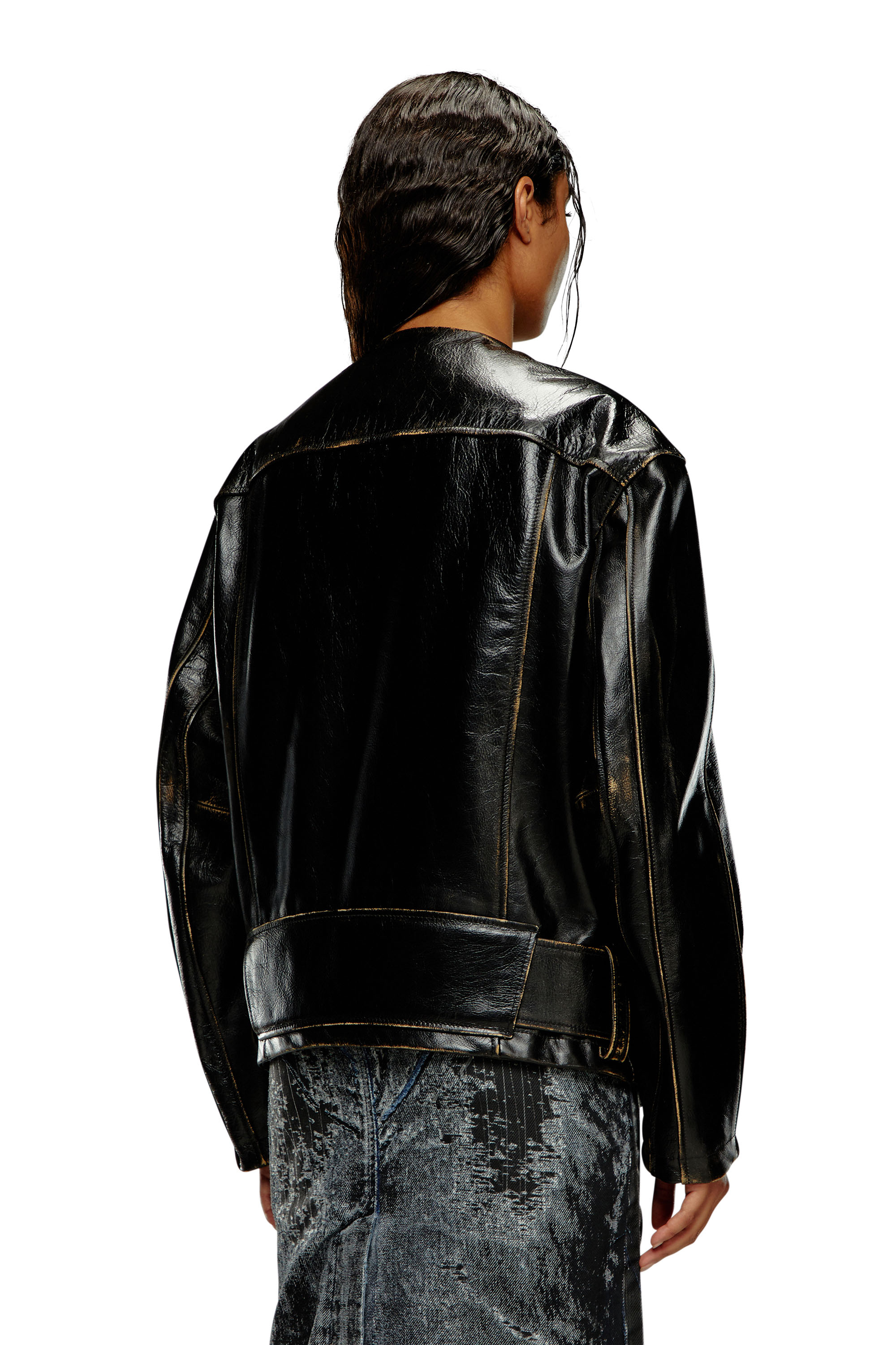 Diesel - L-MARGY, Woman Oversized biker jacket in brushed leather in Black - Image 4