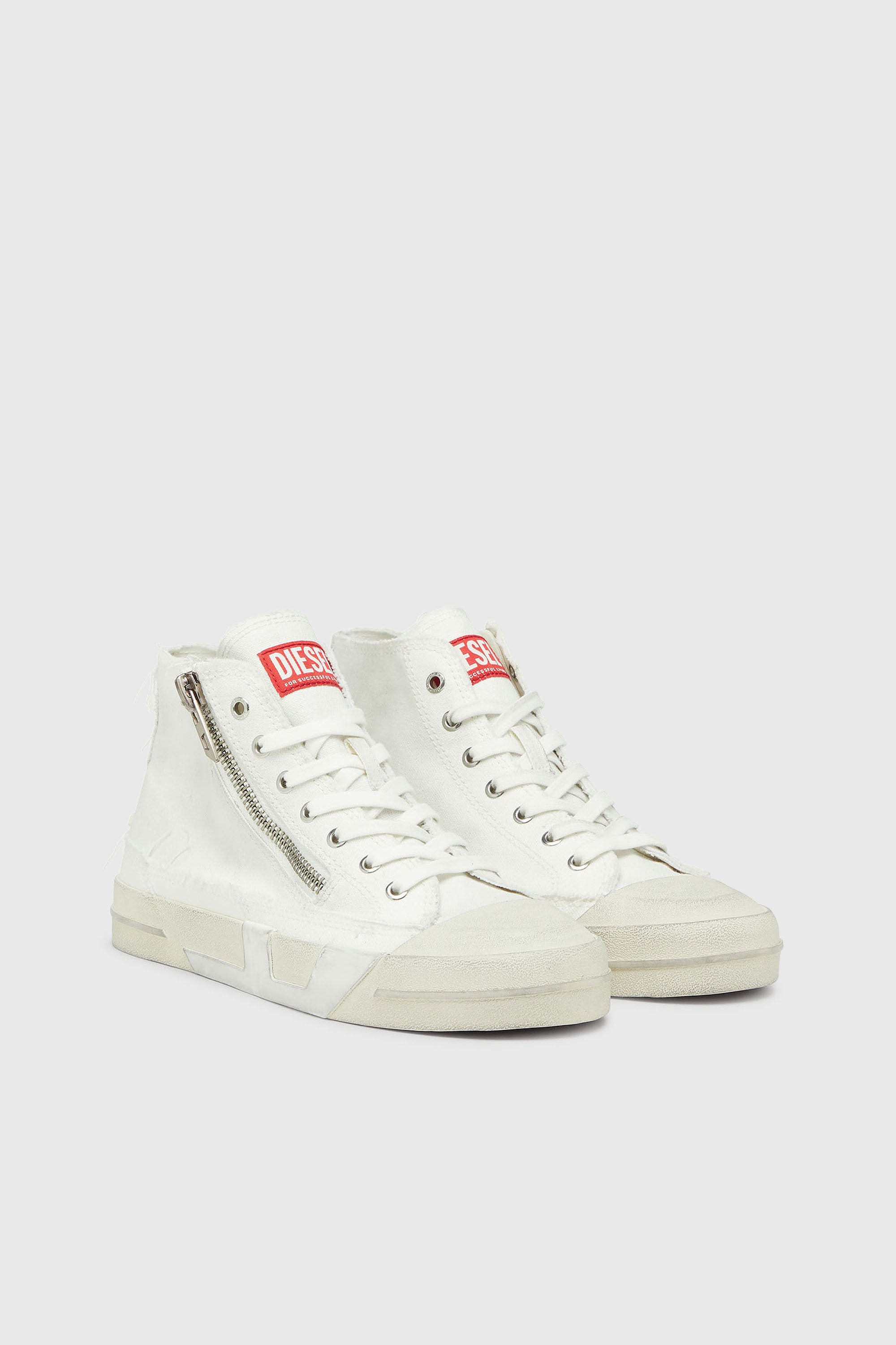 Diesel - S-D-VERSE ZIP MID II, S-D-Verse - Sneakers in canvas sfrangiato con logo D Uomo in Bianco - 2